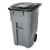<strong>Rubbermaid® Commercial</strong><br />Square Brute Rollout Container, 50 gal, Molded Plastic, Gray