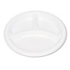 Plastic Dinnerware, Compartment Plates, 9" Dia, White, 125/pack