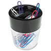 <strong>Universal®</strong><br />Round Magnetic Clip Dispenser, 2 Compartments, Plastic, 2.5" Diameter x 3"h, Black/Clear