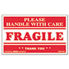 Printed Message Self-Adhesive Shipping Labels, FRAGILE Handle with Care, 3 x 5, Red/Clear, 500/Roll