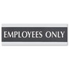 Century Series Office Sign, EMPLOYEES ONLY, 9 x 3, Black/Silver