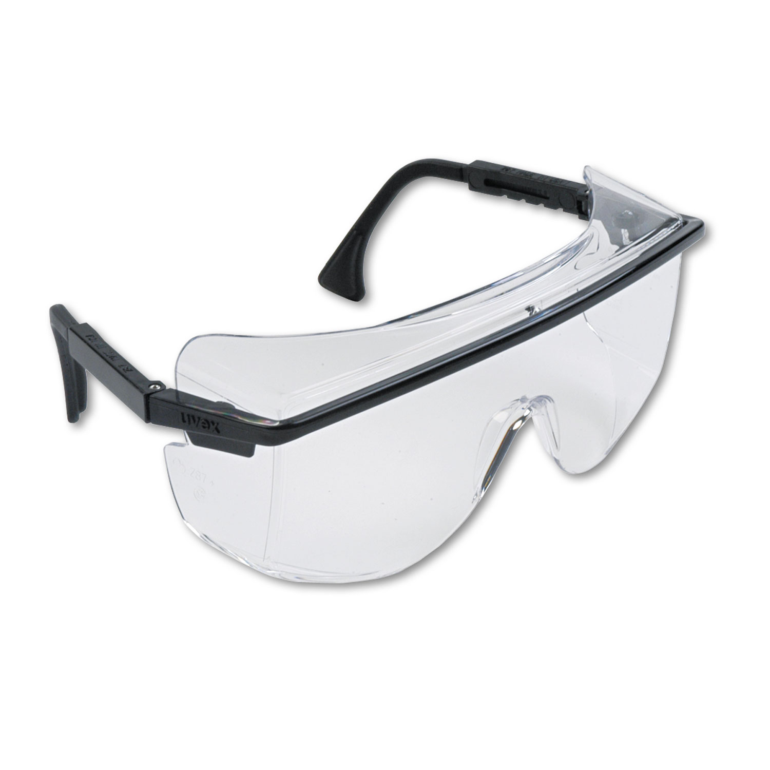  Honeywell Uvex S2500 Astro OTG 3001 Wraparound Safety Glasses, Black Plastic Frame, Clear Lens (UVXS2500) 