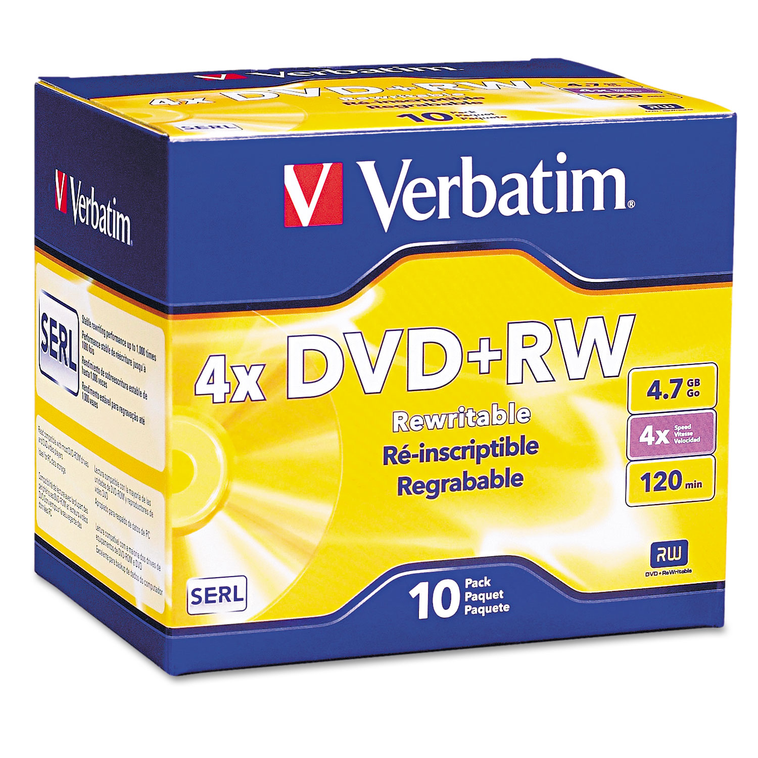  Verbatim 94839 DVD+RW Discs, 4.7GB, 4x, w/Slim Jewel Cases, Pearl, 10/Pack (VER94839) 