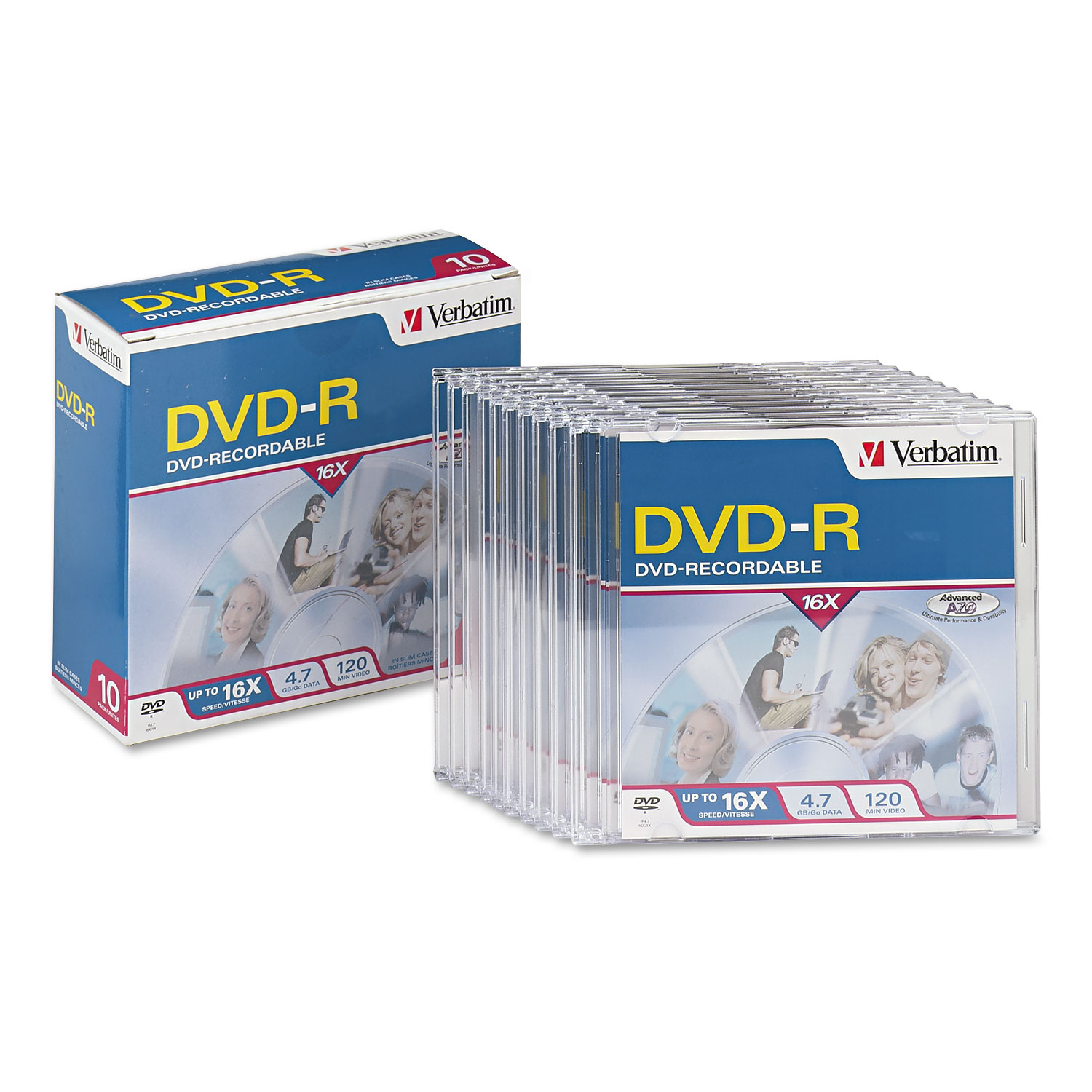 DVD-R Discs, 4.7GB, 16x, w/Slim Jewel Cases, 10/Pack