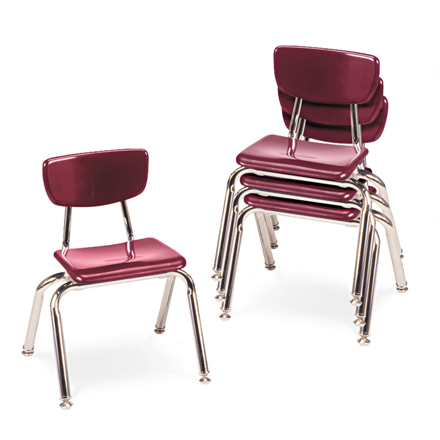 3000 Series Classroom Chairs, 12 Seat Height, Wine, 4/Carton