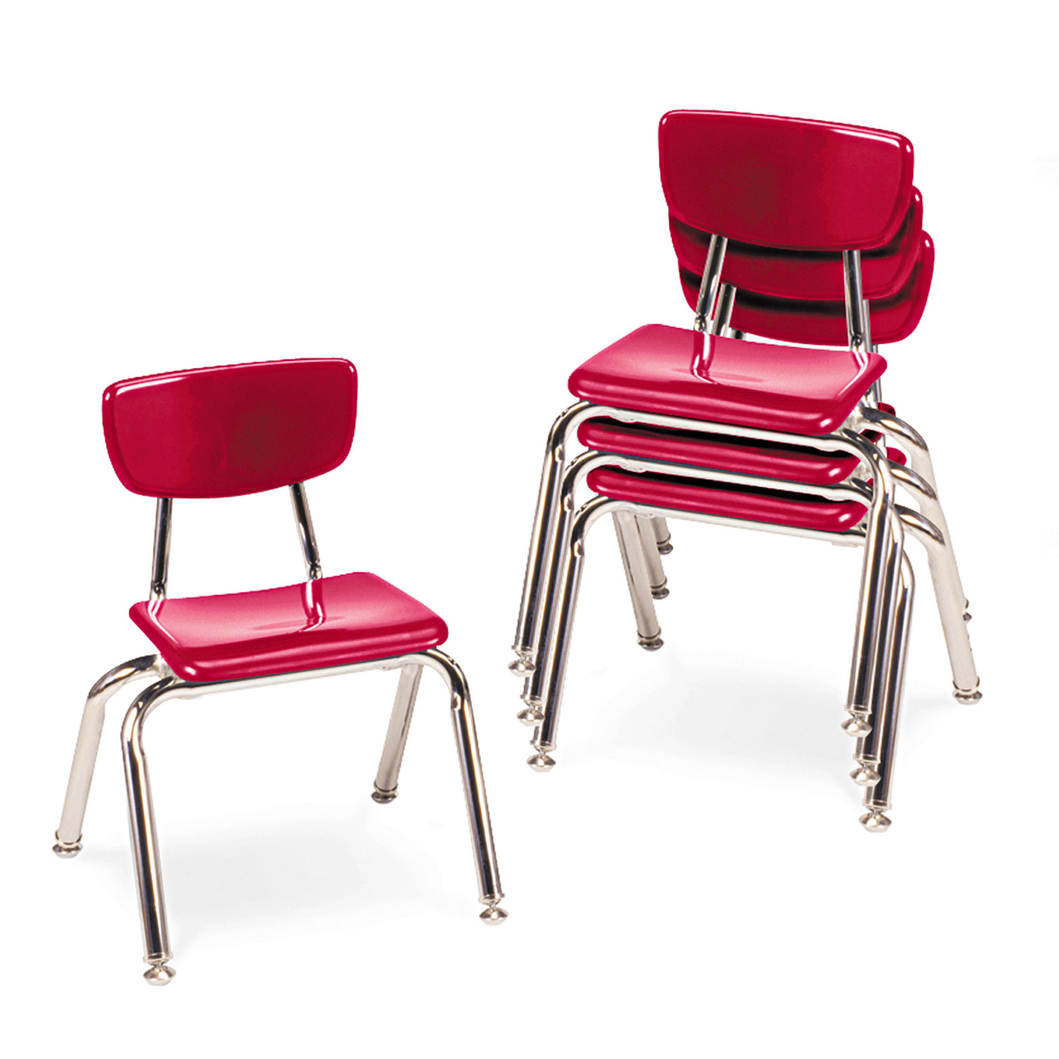 3000 Series Classroom Chairs, 12 Seat Height, Red, 4/Carton