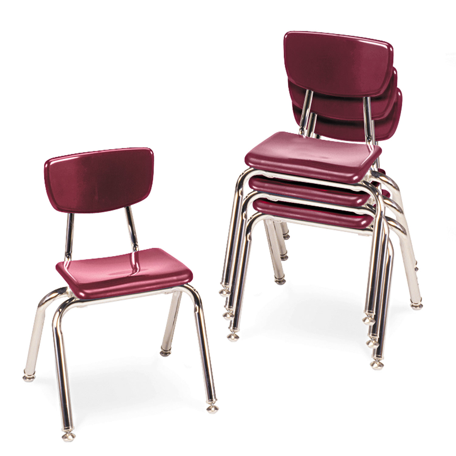 3000 Series Classroom Chairs, 14 Seat Height, Wine, 4/Carton