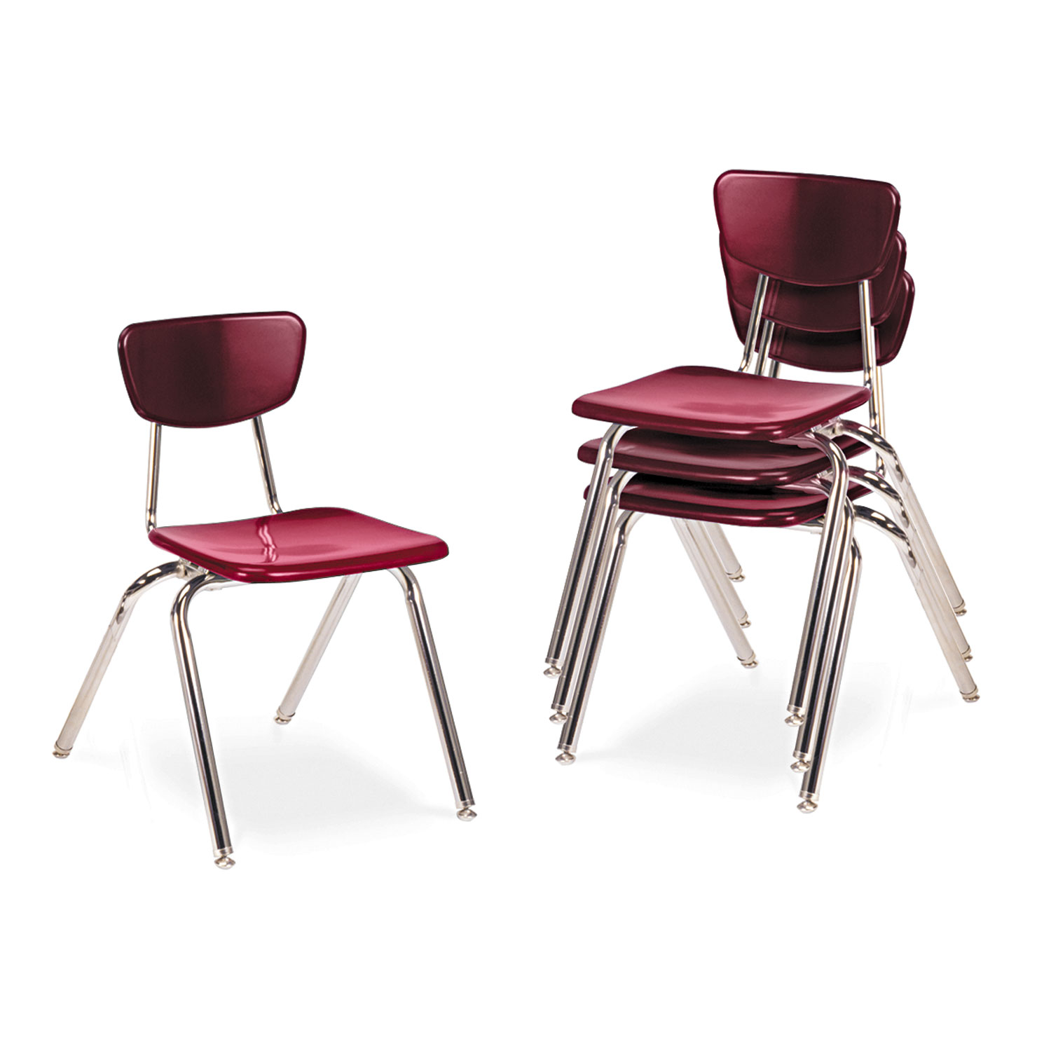 3000 Series Classroom Chairs, 16 Seat Height, Wine, 4/Carton