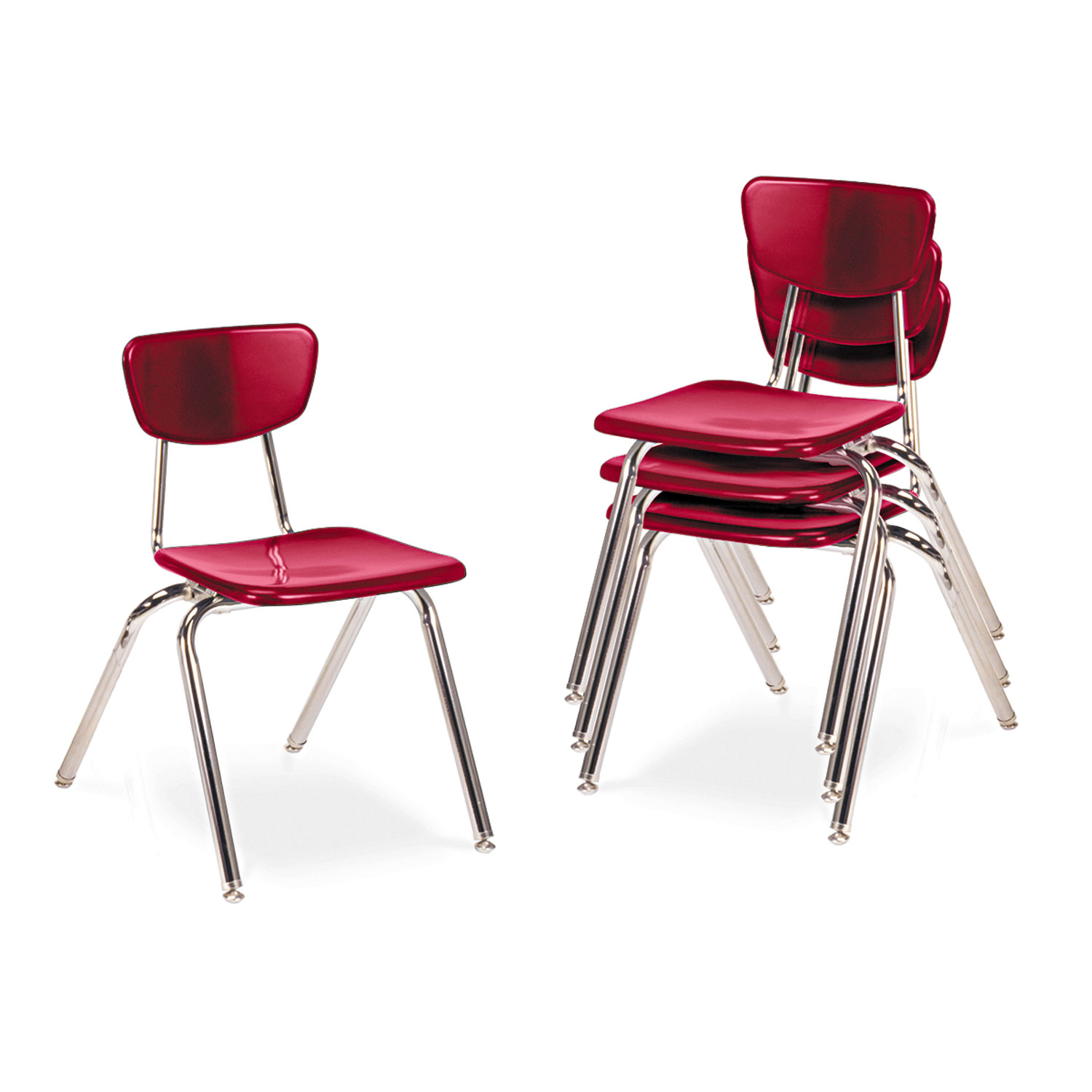 3000 Series Classroom Chairs, 16 Seat Height, Red, 4/Carton