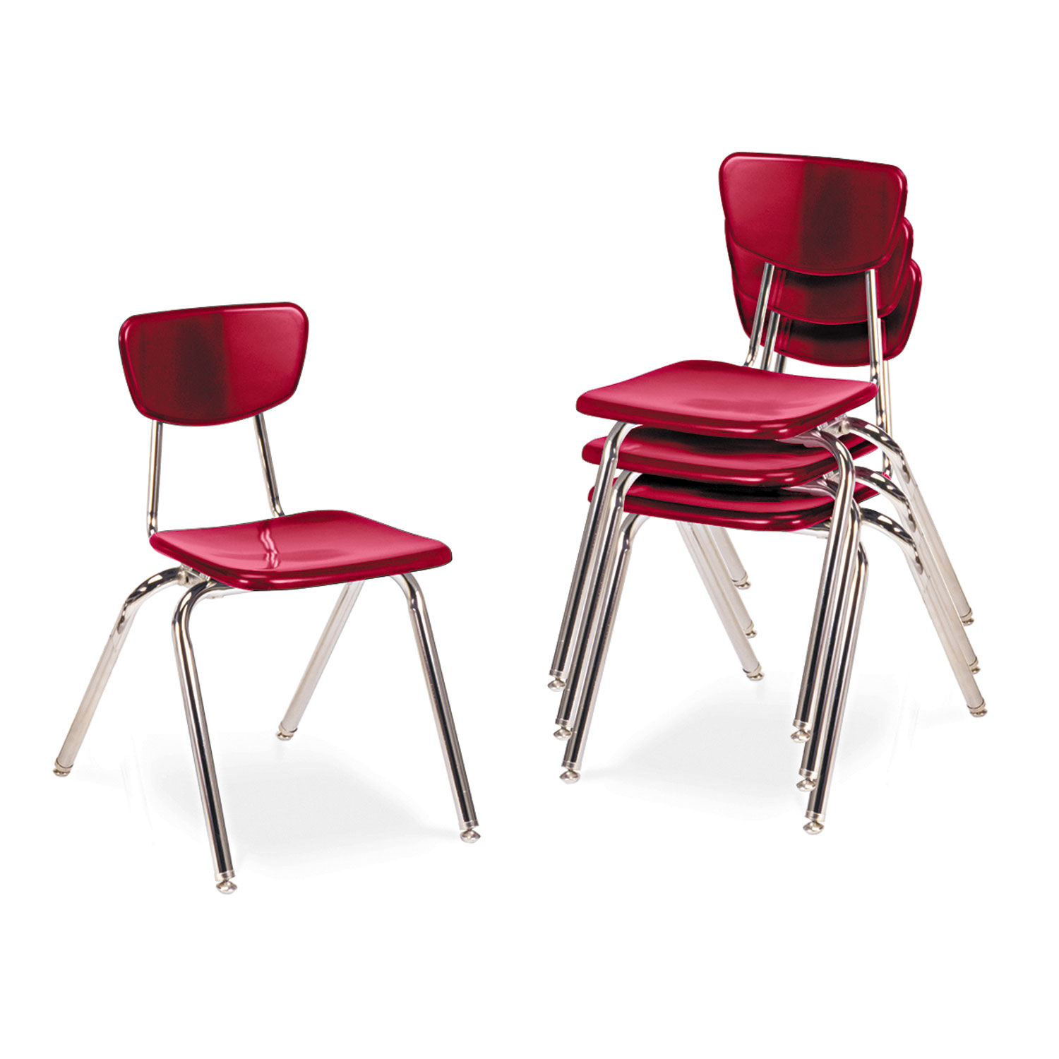 3000 Series Classroom Chairs, 18 Seat Height, Red, 4/Carton