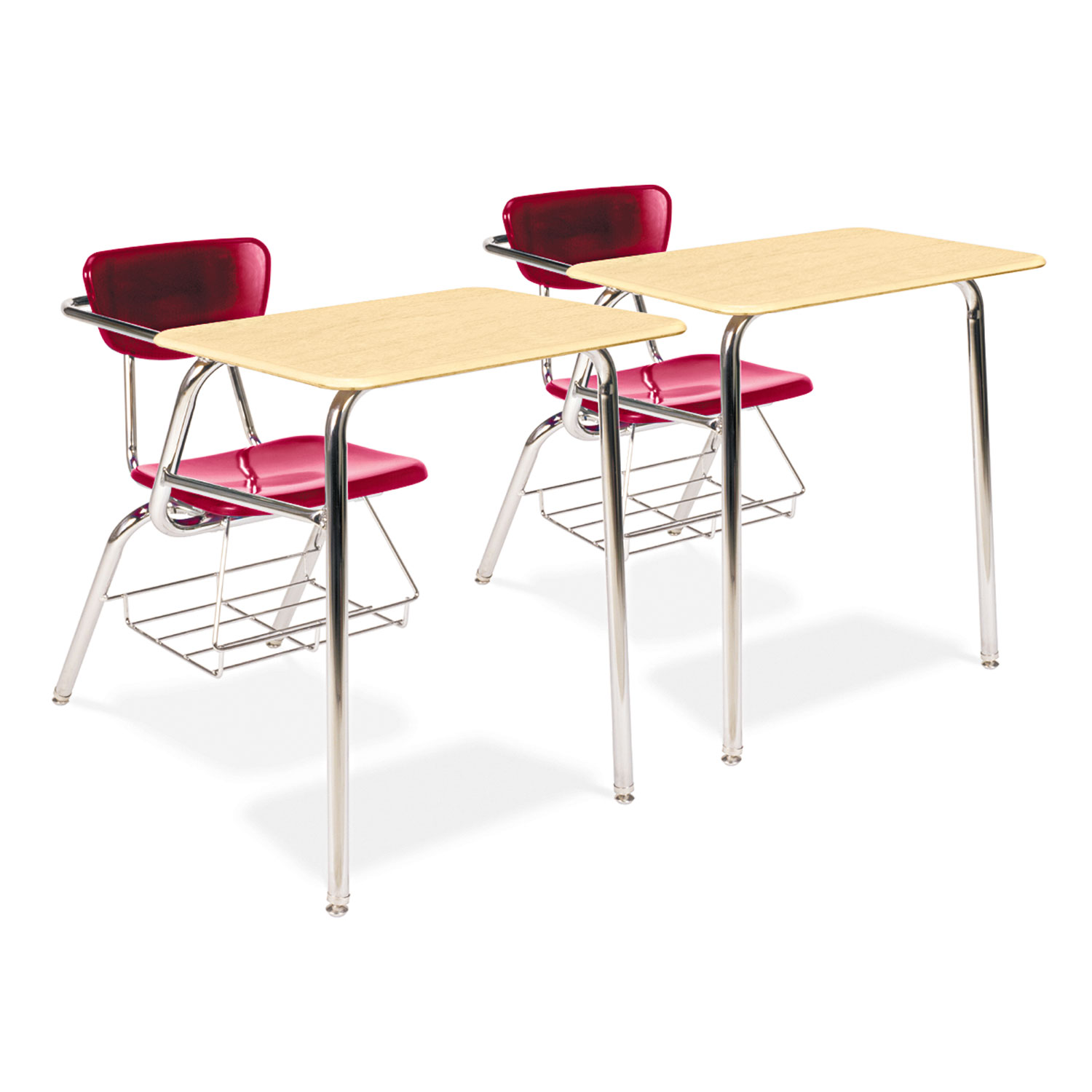 3400 Series Chair Desk, 22-3/4w x 35-3/4d x 29-1/4h, Fusion Maple/Red, 2/Carton