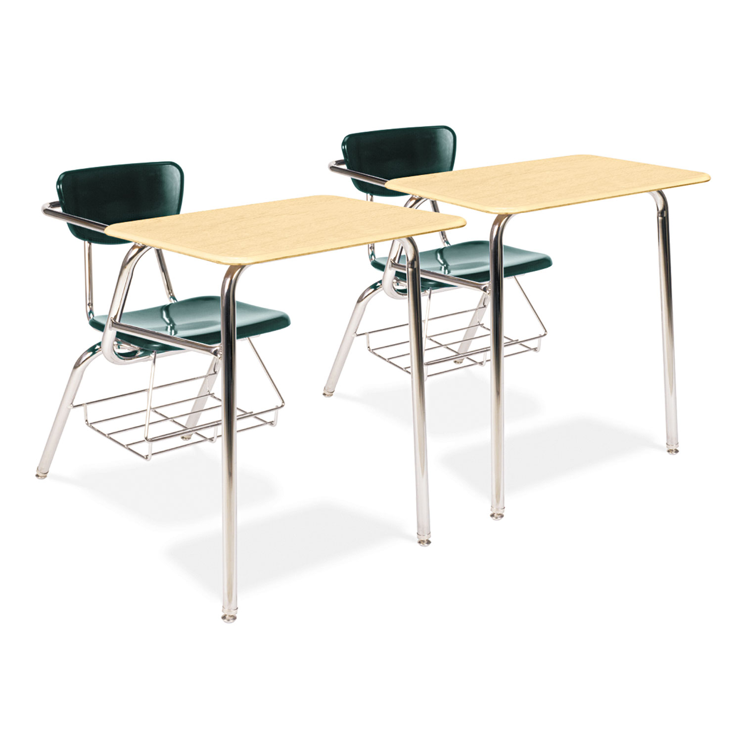 3400 Series Chair Desk, 22-3/4 x 35-3/4 x 29-1/4, Fusion Maple/Forest Green,2/CT