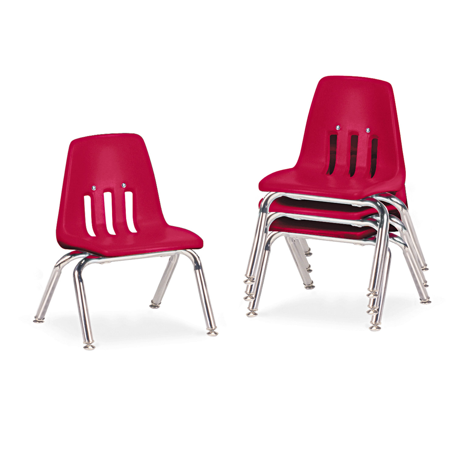 9000 Series Classroom Chairs, 10 Seat Height, Red/Chrome, 4/Carton
