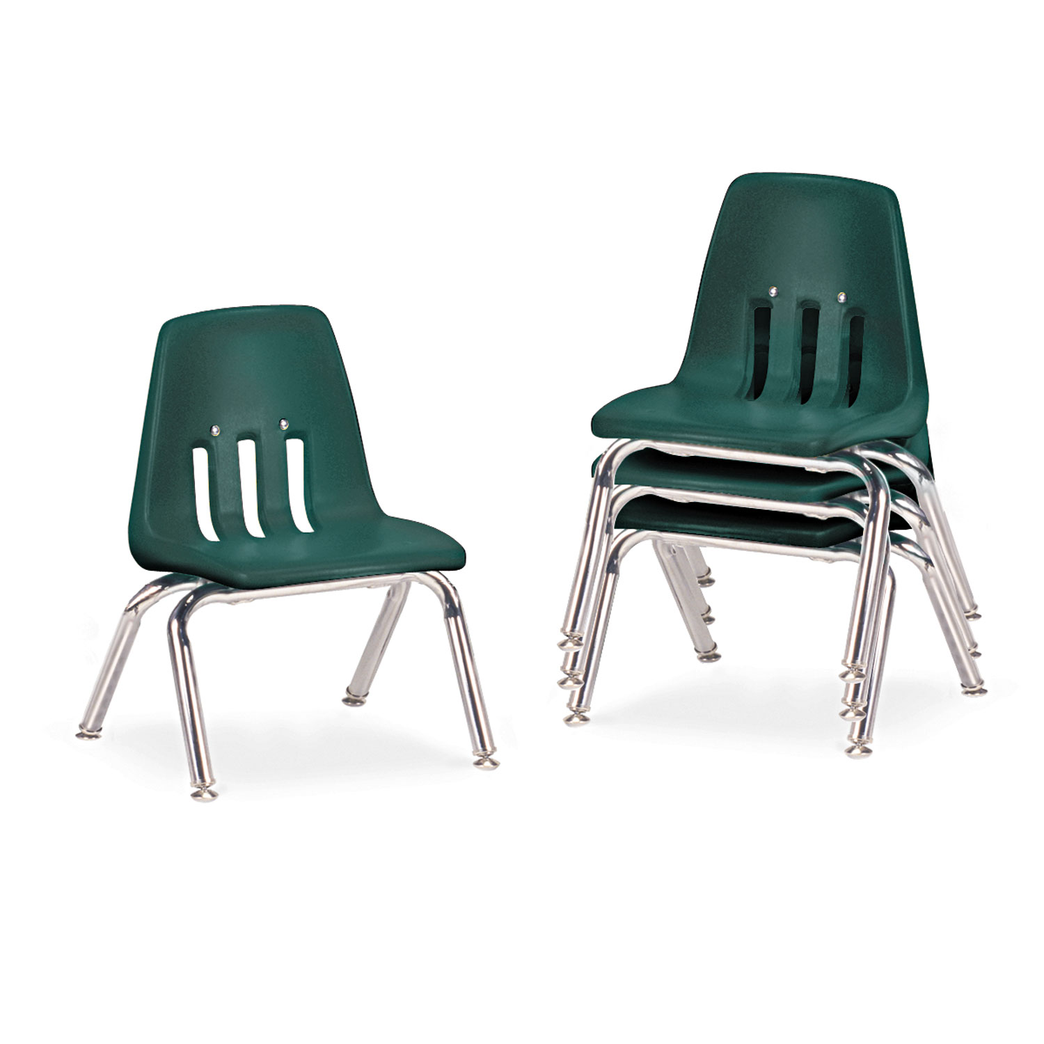 9000 Series Classroom Chairs, 10 Seat Height, Forest Green/Chrome, 4/Carton