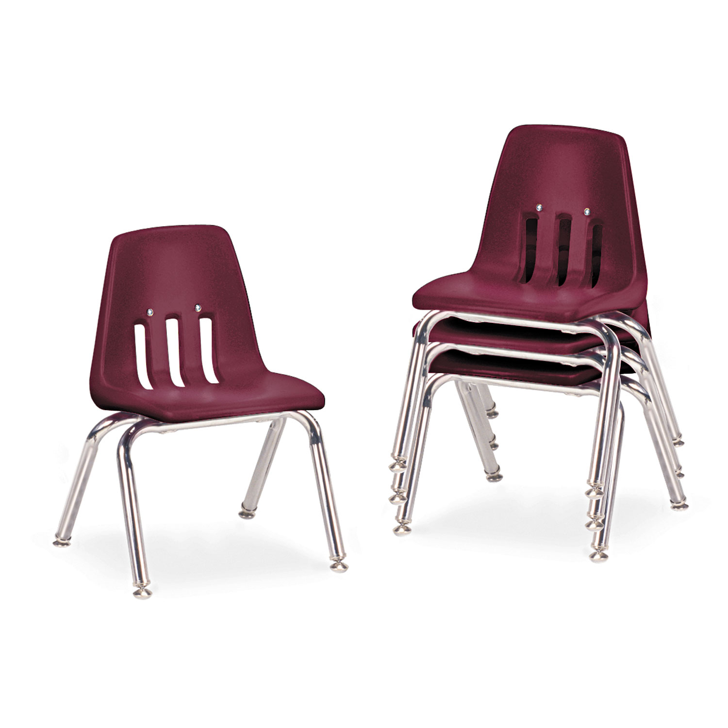 9000 Series Classroom Chairs, 12 Seat Height, Wine/Chrome, 4/Carton