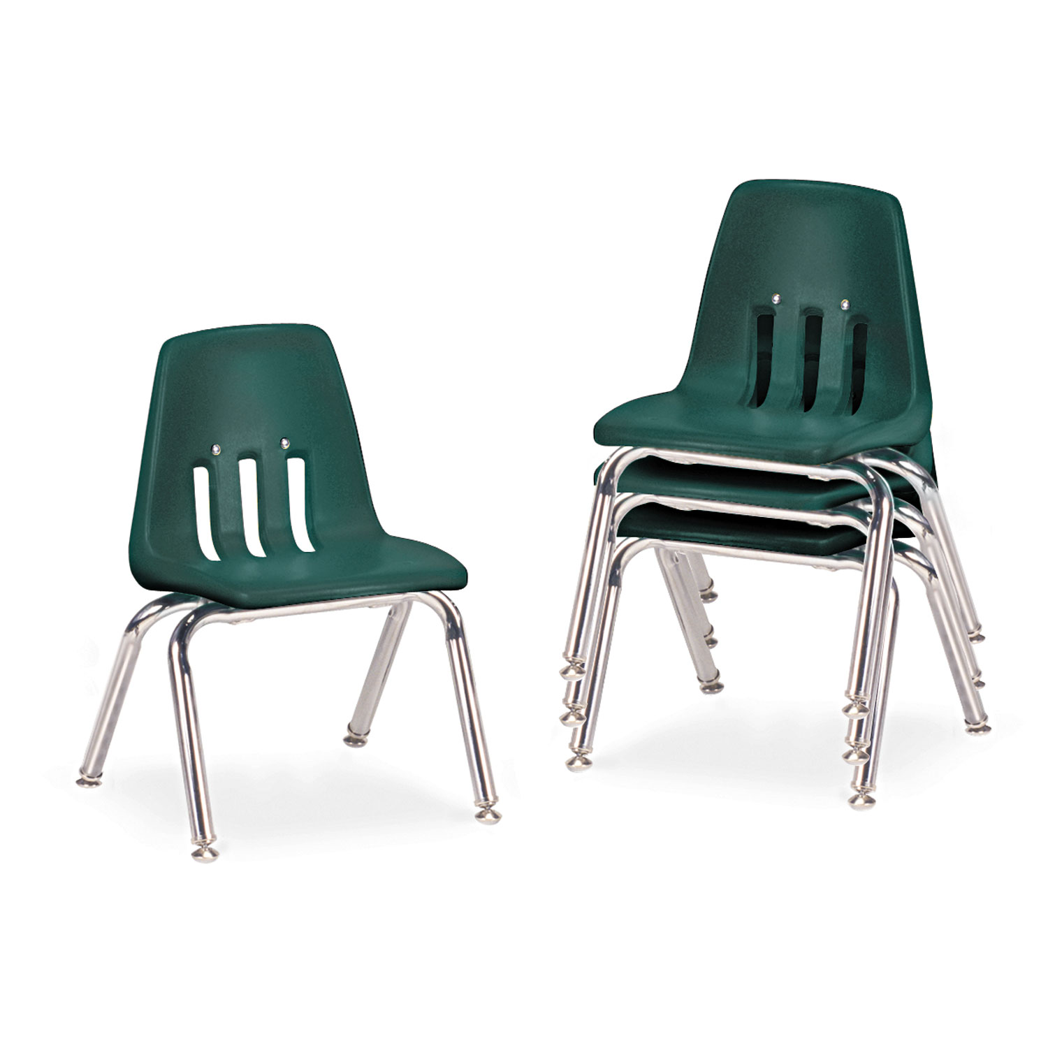 9000 Series Classroom Chairs, 12 Seat Height, Forest Green/Chrome, 4/Carton
