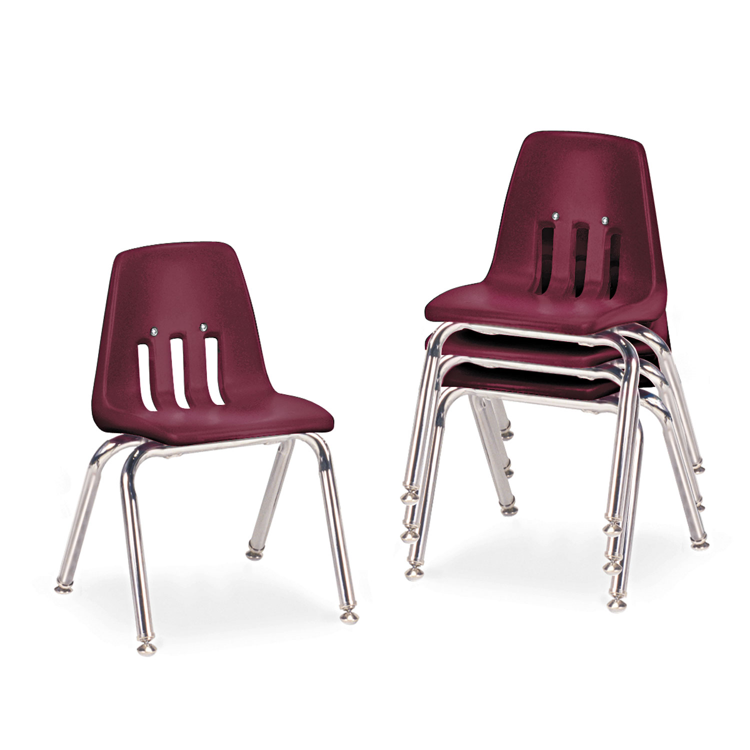 9000 Series Classroom Chairs, 14 Seat Height, Wine/Chrome, 4/Carton