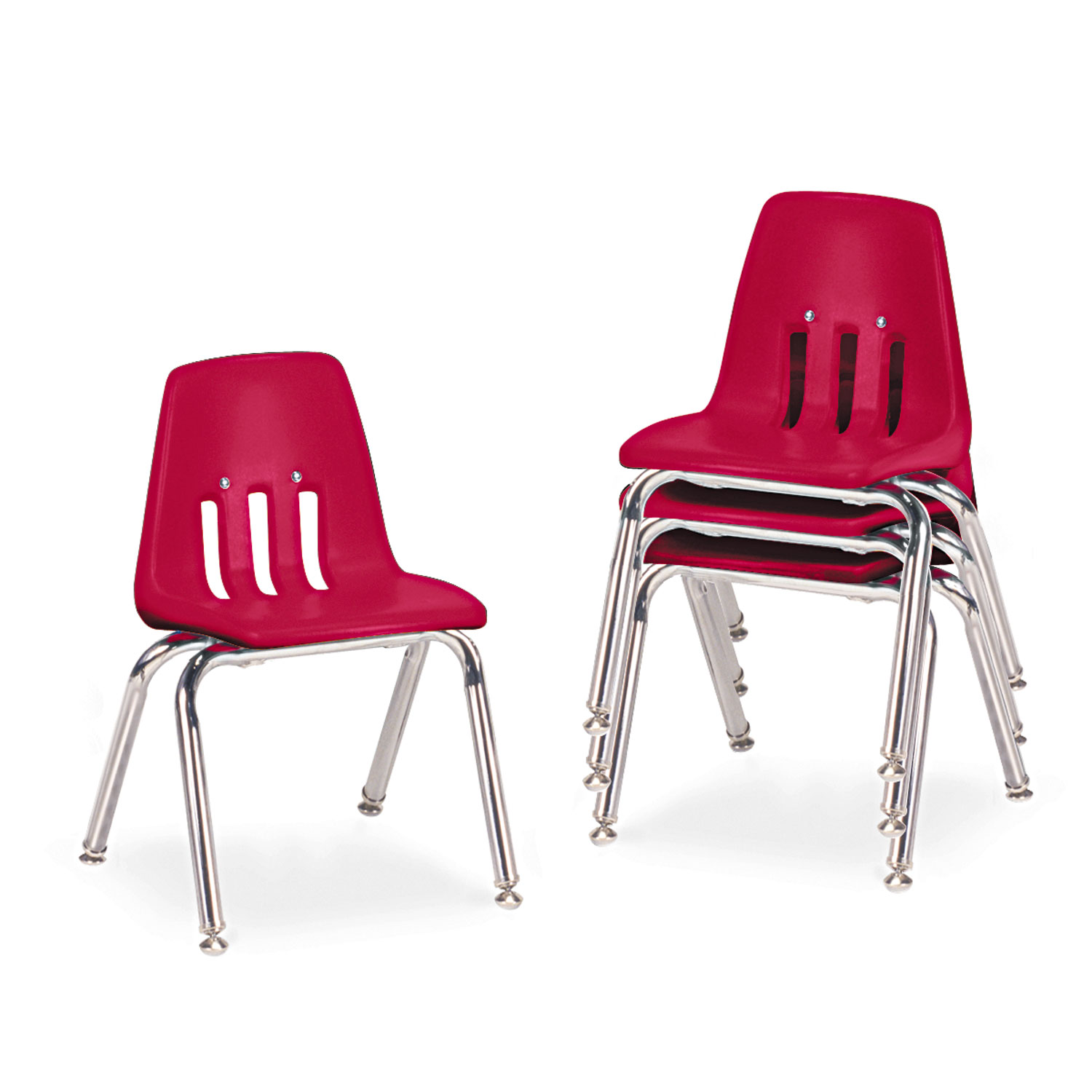 9000 Series Classroom Chairs, 14 Seat Height, Red/Chrome, 4/Carton