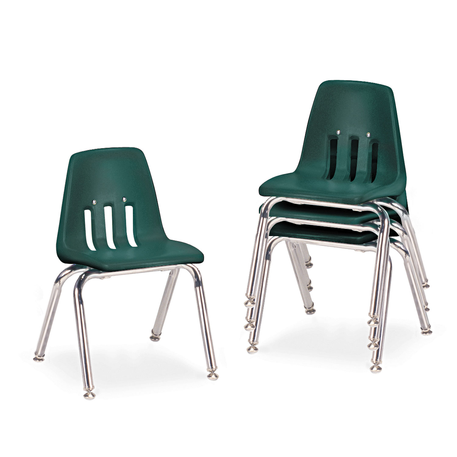 9000 Series Classroom Chairs, 14 Seat Height, Forest Green/Chrome, 4/Carton