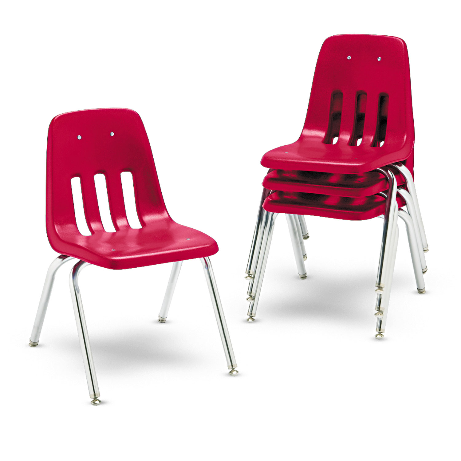 9000 Series Classroom Chairs, 16 Seat Height, Red/Chrome, 4/Carton