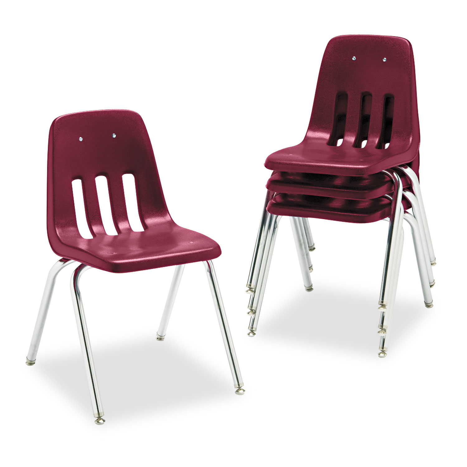 9000 Series Classroom Chair, 18 Seat Height, Wine/Chrome, 4/Carton