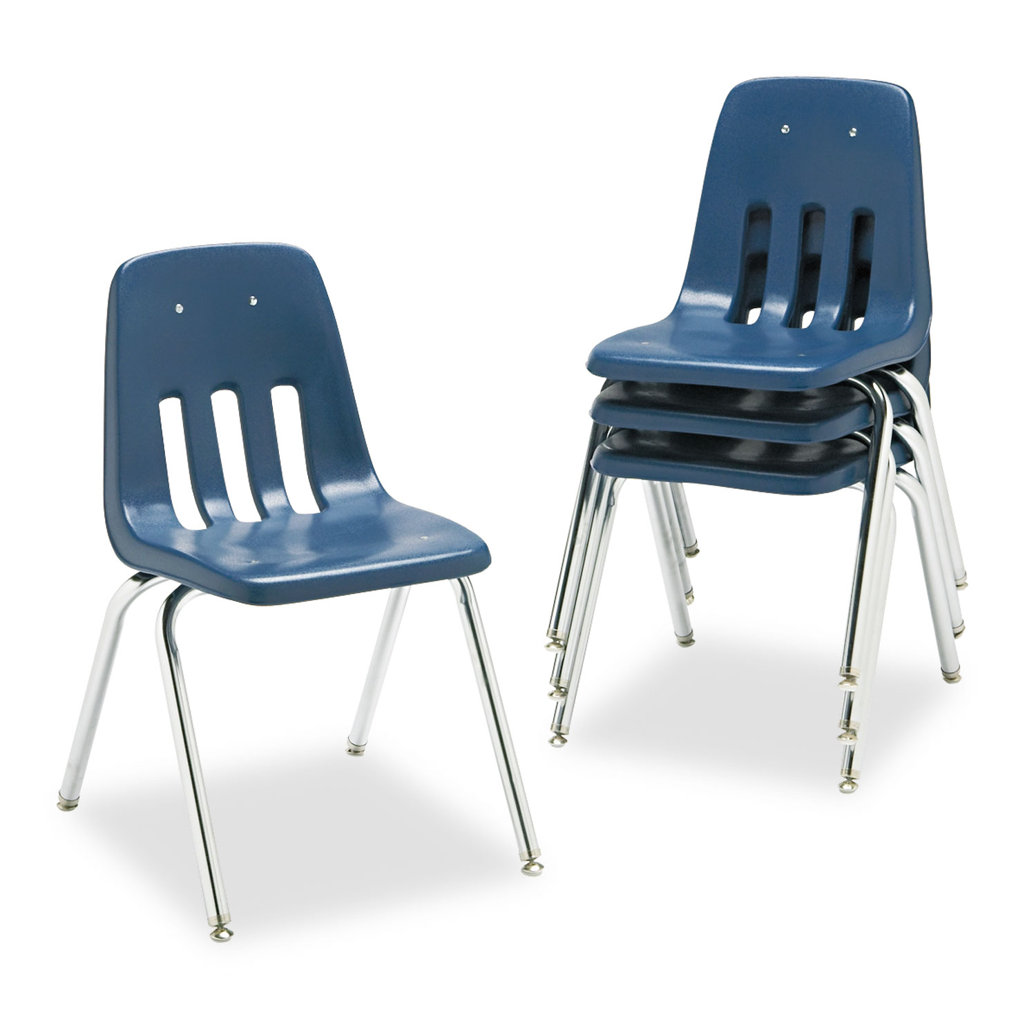 9000 Series Classroom Chair, 18 Seat Height, Navy/Chrome, 4/Carton