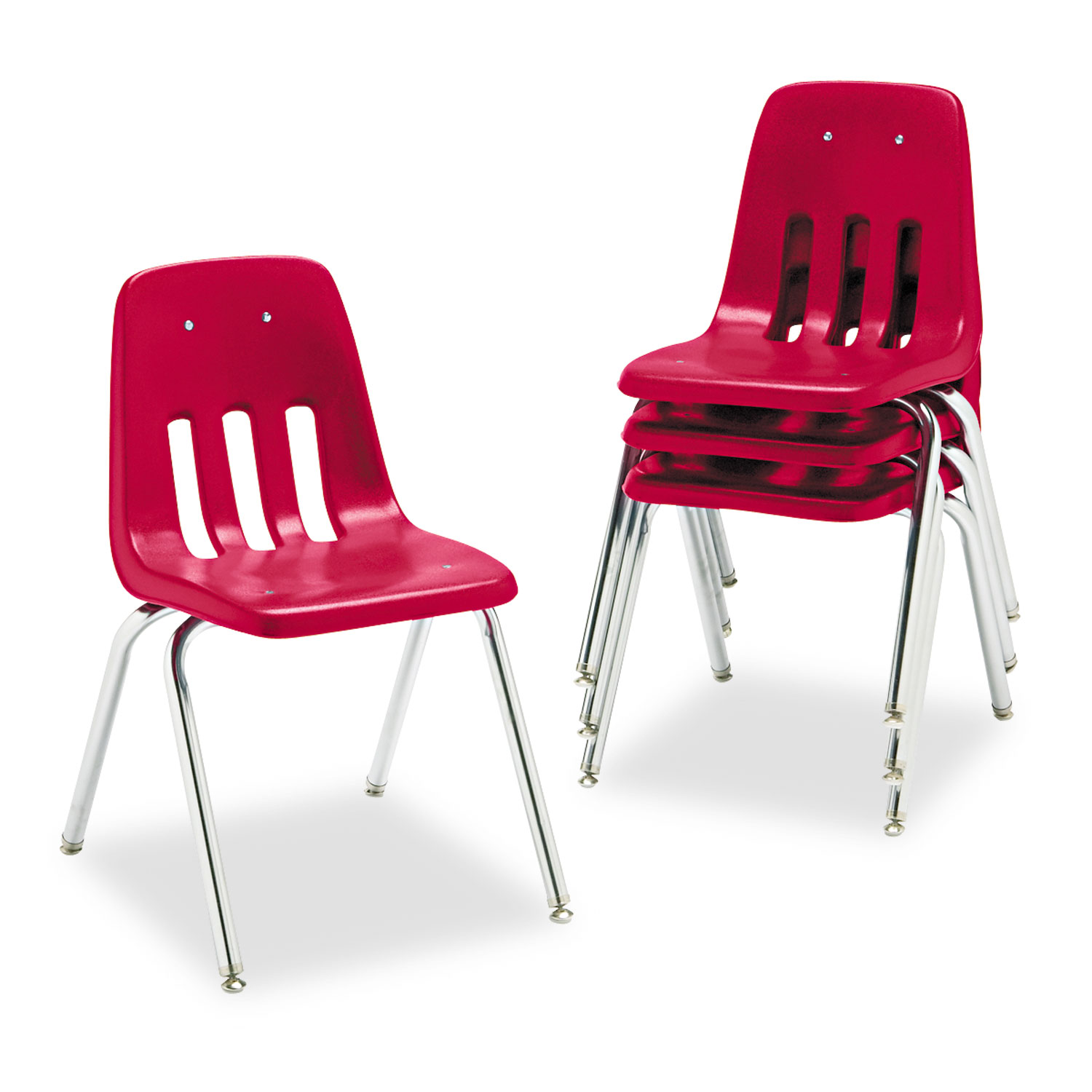 9000 Series Classroom Chair, 18 Seat Height, Red/Chrome, 4/Carton