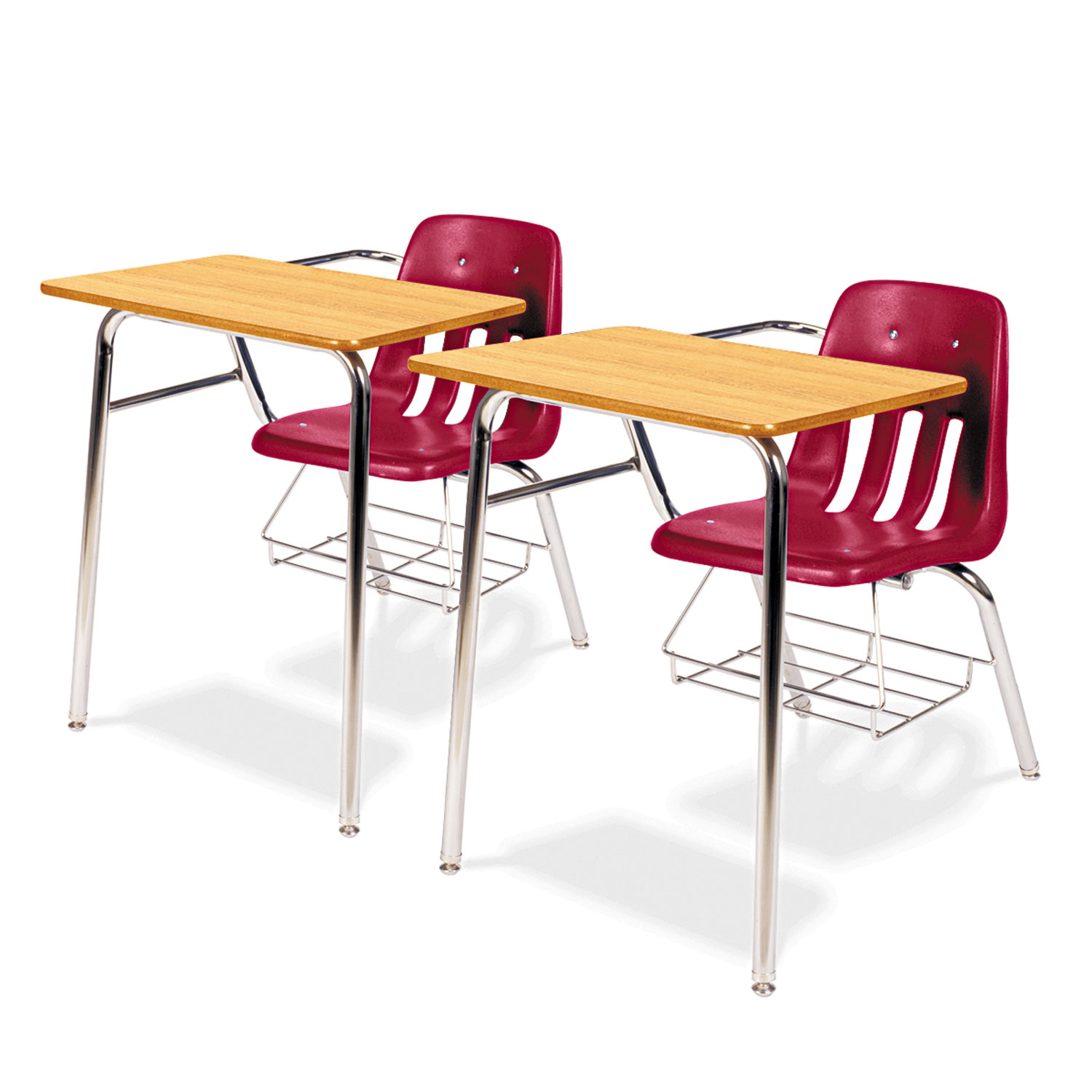 9400 Series Chair Desk, 21w x 33-1/2d x 30h, Medium Oak/Red, 2/Carton