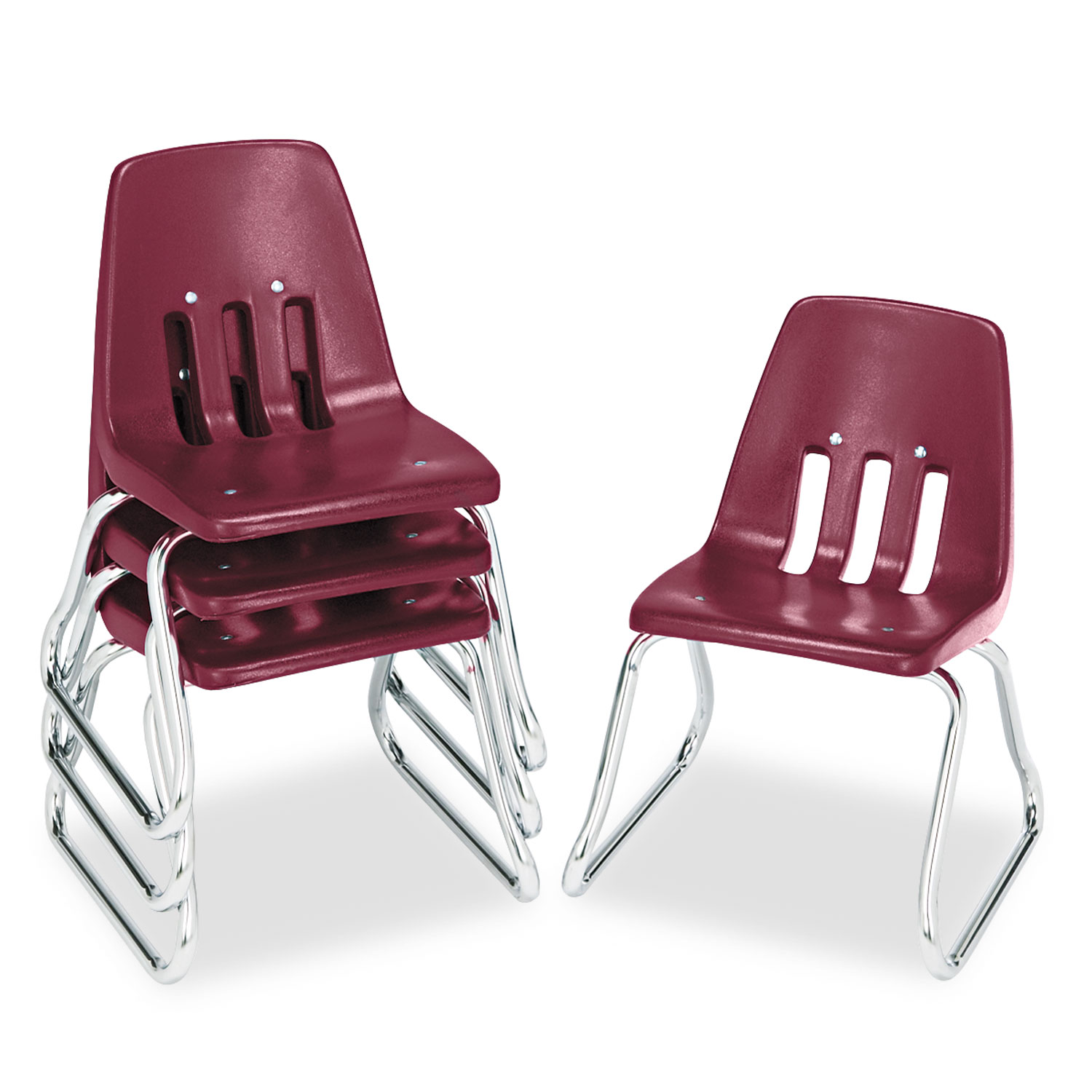 9600 Classic Series Classroom Chairs, 12 Seat Height, Wine/Chrome, 4/Carton