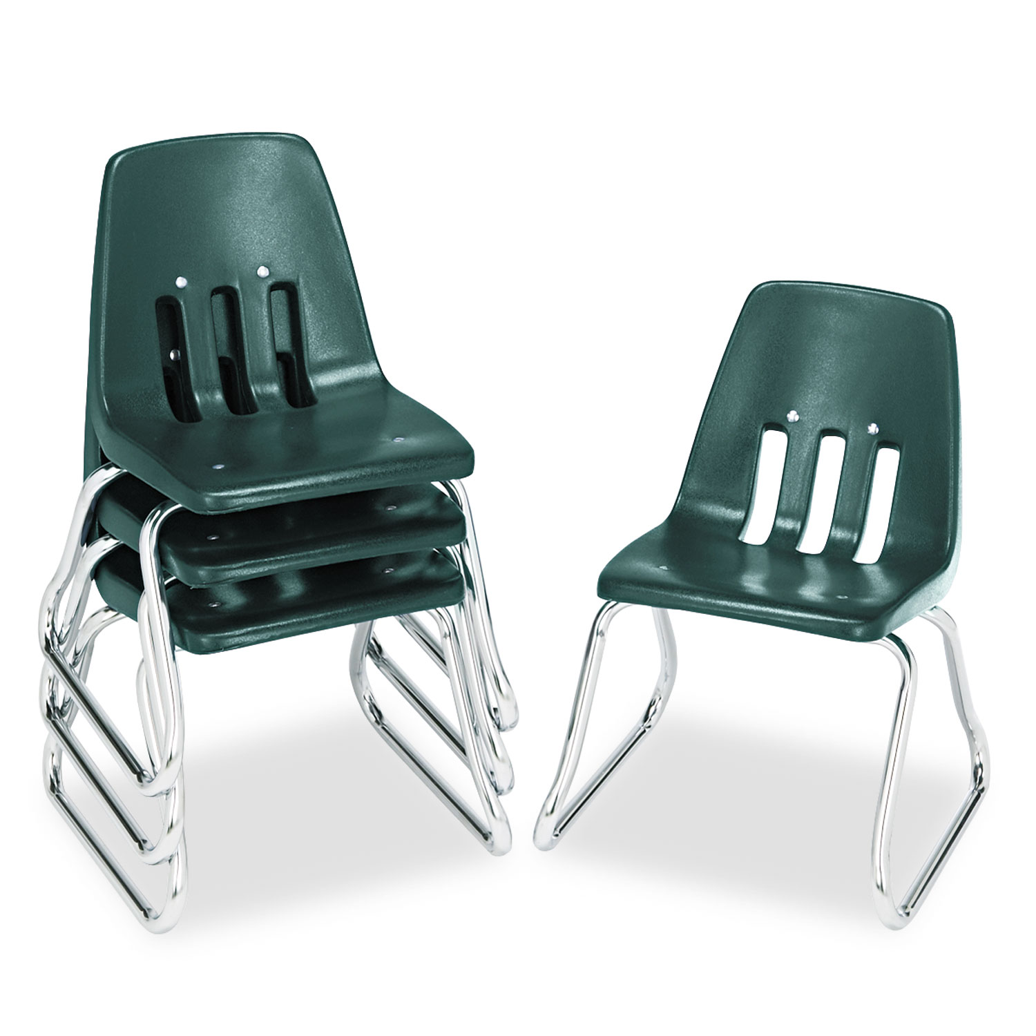 9600 Classic Series Classroom Chairs, 12 Seat Height, Forest Green/Chrome, 4/CT