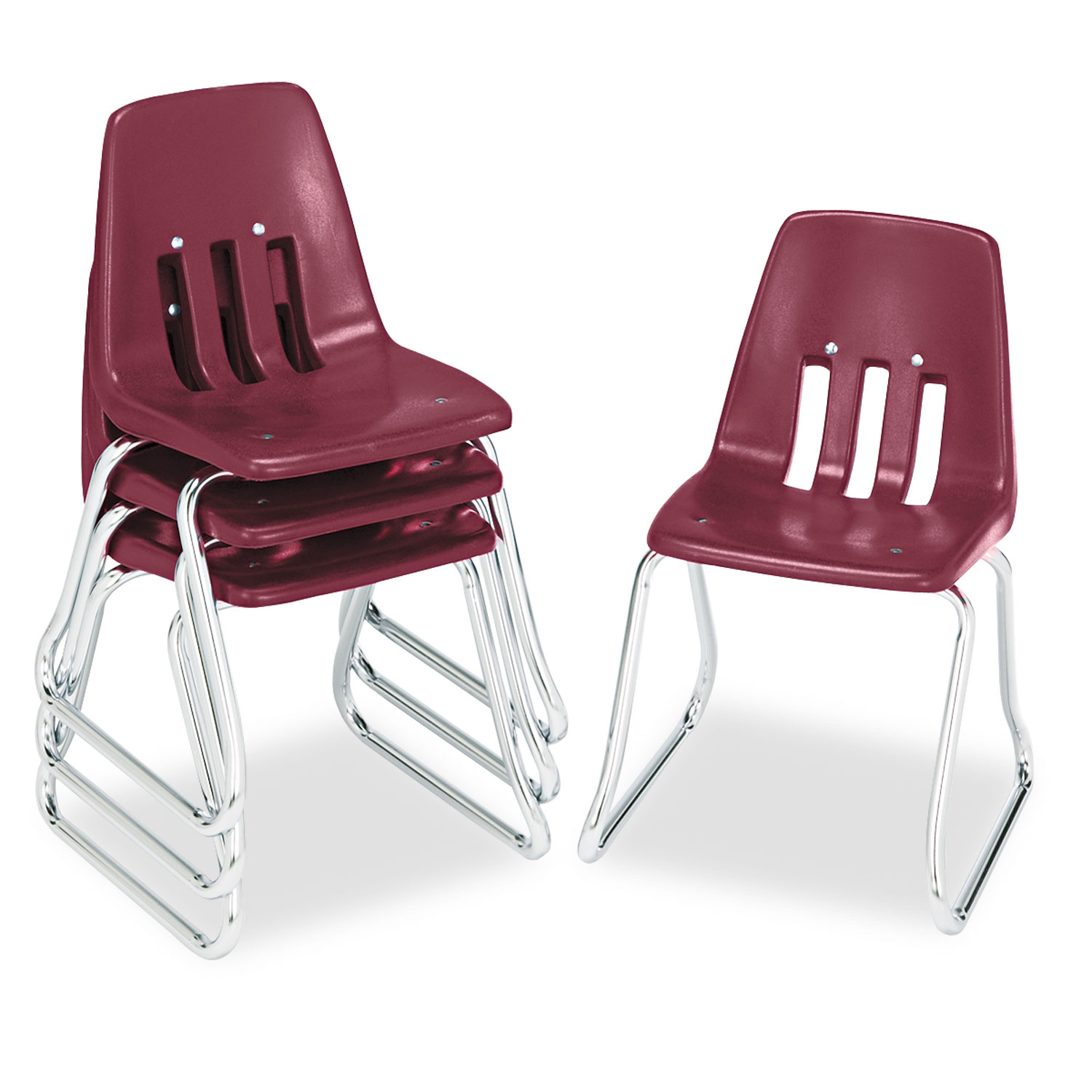 9600 Classic Series Classroom Chairs, 14 Seat Height, Wine/Chrome, 4/Carton