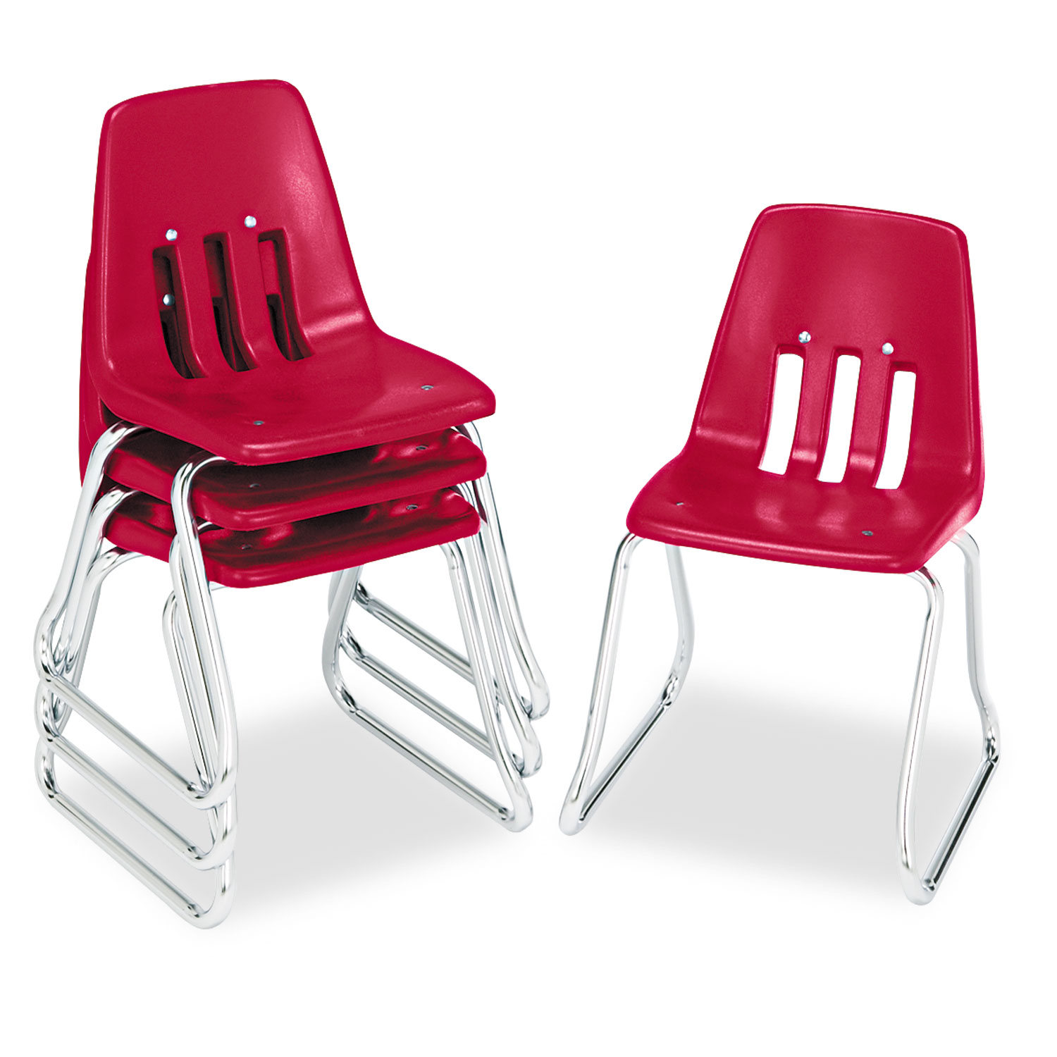 9600 Classic Series Classroom Chairs, 14 Seat Height, Red/Chrome, 4/Carton