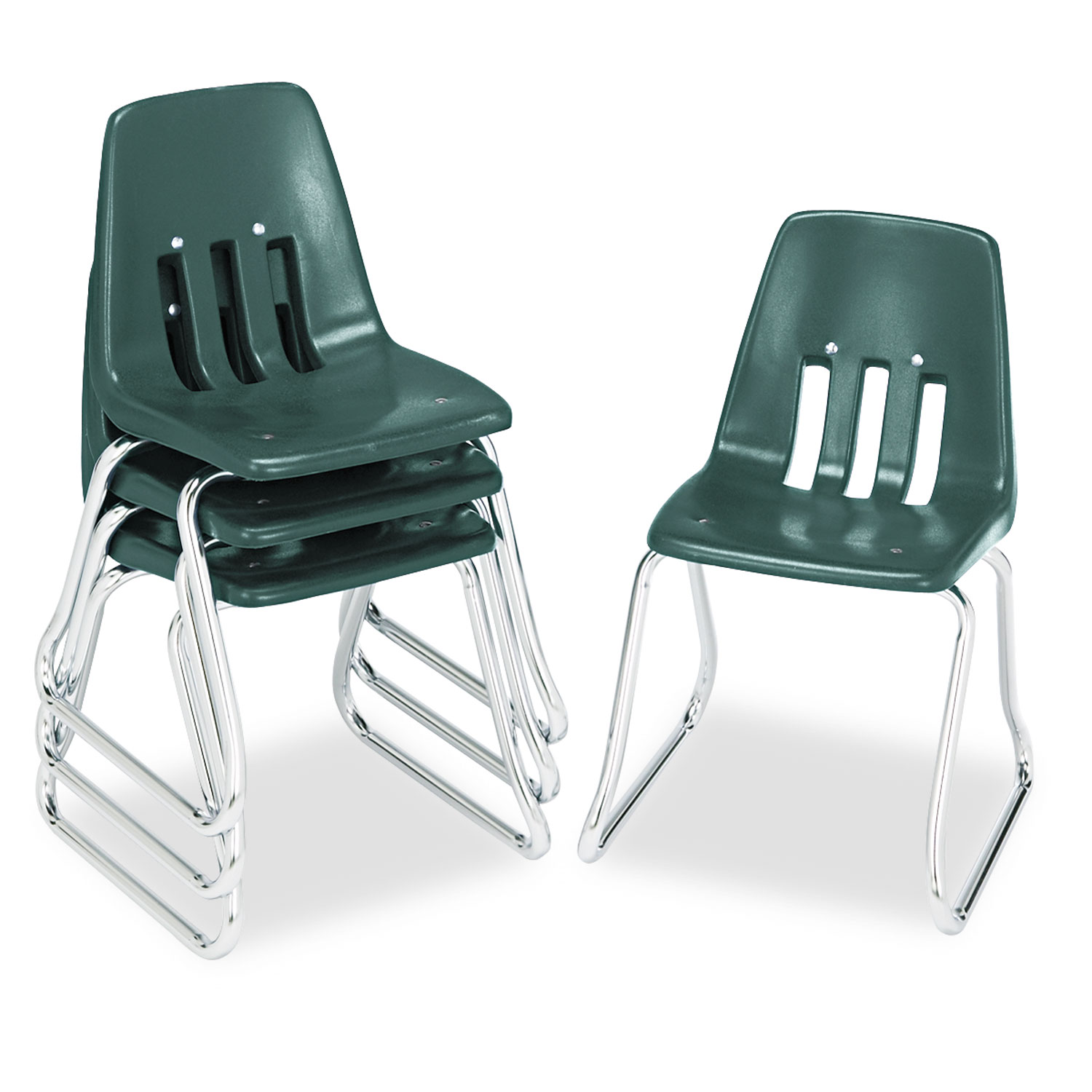 9600 Classic Series Classroom Chairs, 14 Seat Height, Forest Green/Chrome, 4/CT