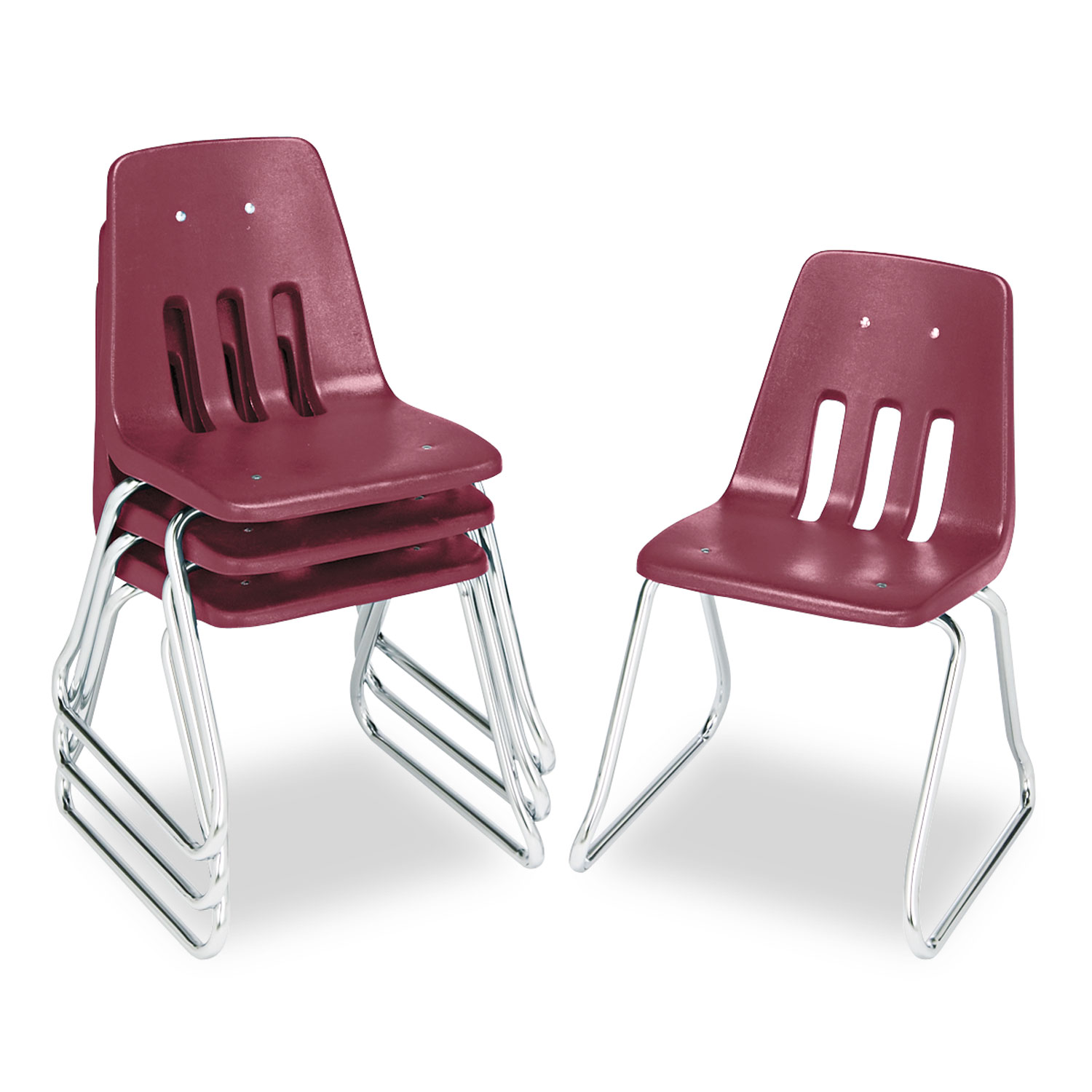 9600 Classic Series Classroom Chairs, 16 Seat Height, Wine/Chrome, 4/Carton