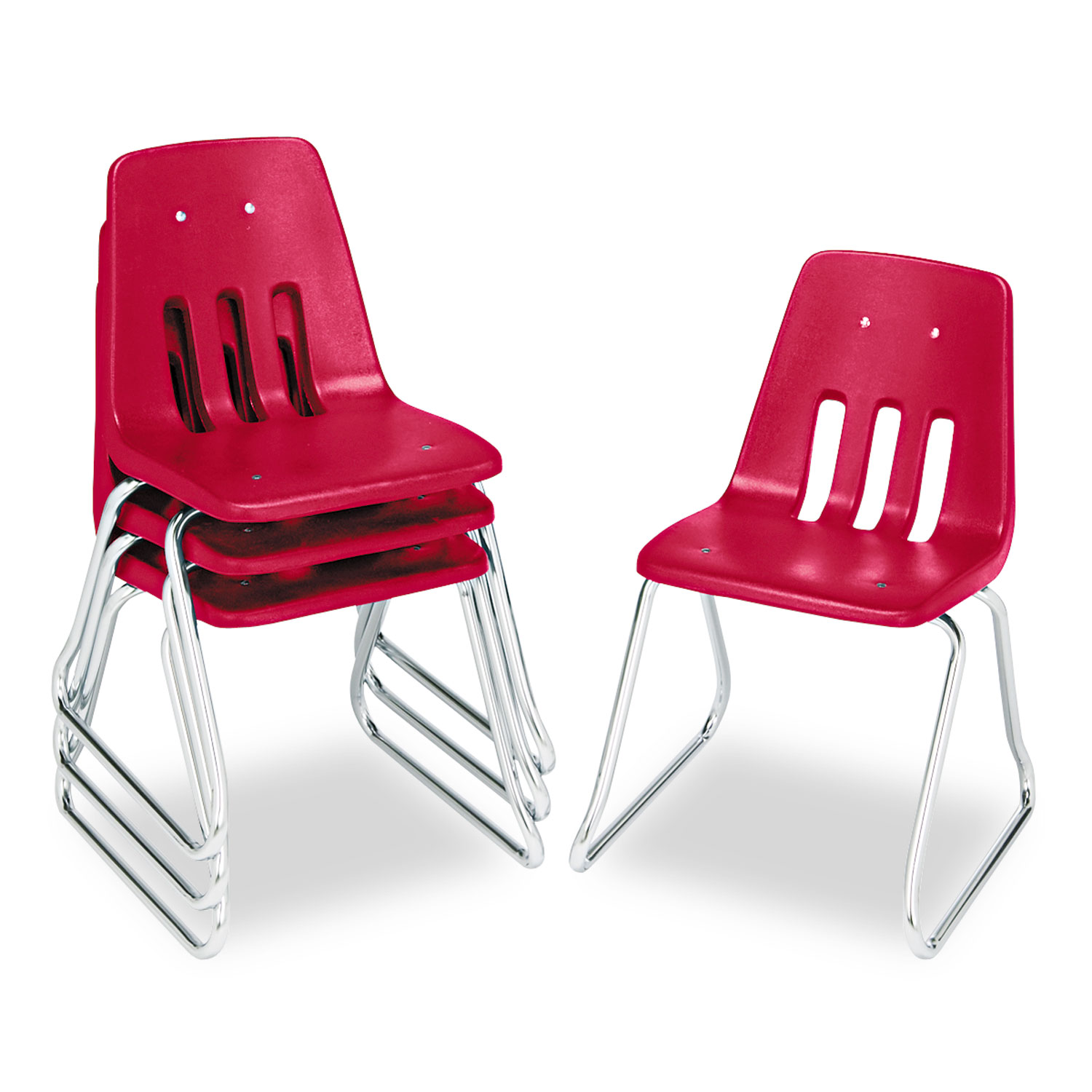 9600 Classic Series Classroom Chairs, 16 Seat Height, Red/Chrome, 4/Carton