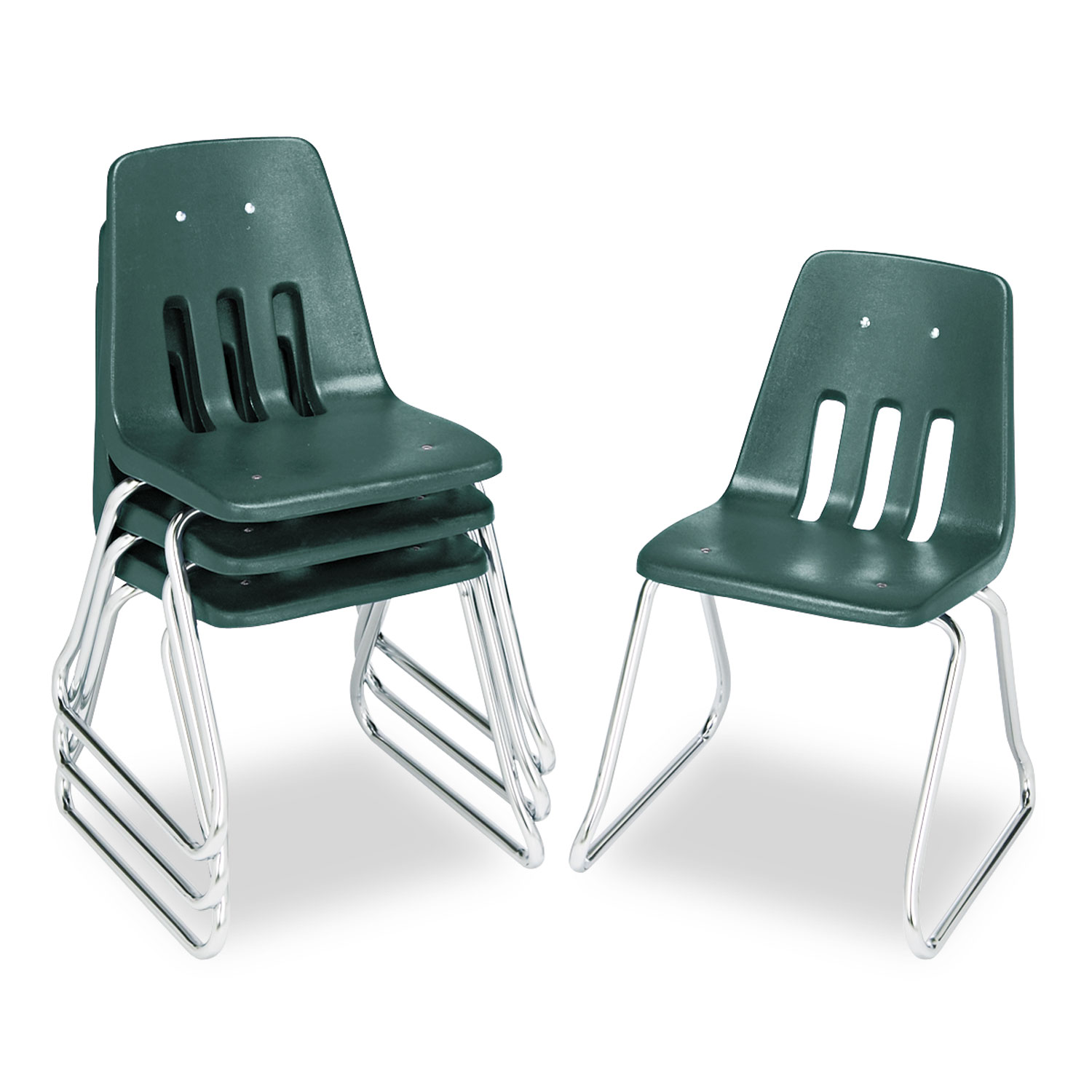 9600 Classic Series Classroom Chairs, 14 Seat Height, Forest Green/Chrome, 4/CT