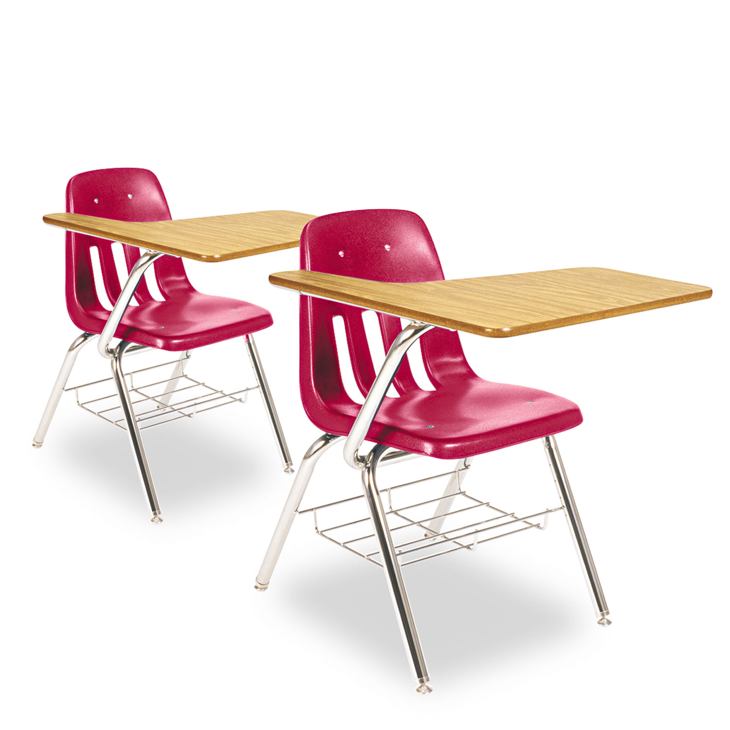 9700 Series Chair Desk, 18-3/4w x 31d x 30-1/2h, Medium Oak/Red, 2/Carton