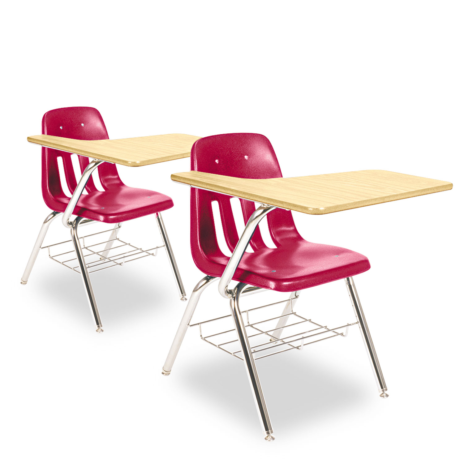 9700 Series Chair Desk, 18-3/4w x 31d x 30-1/2h, Fusion Maple/Red, 2/Carton