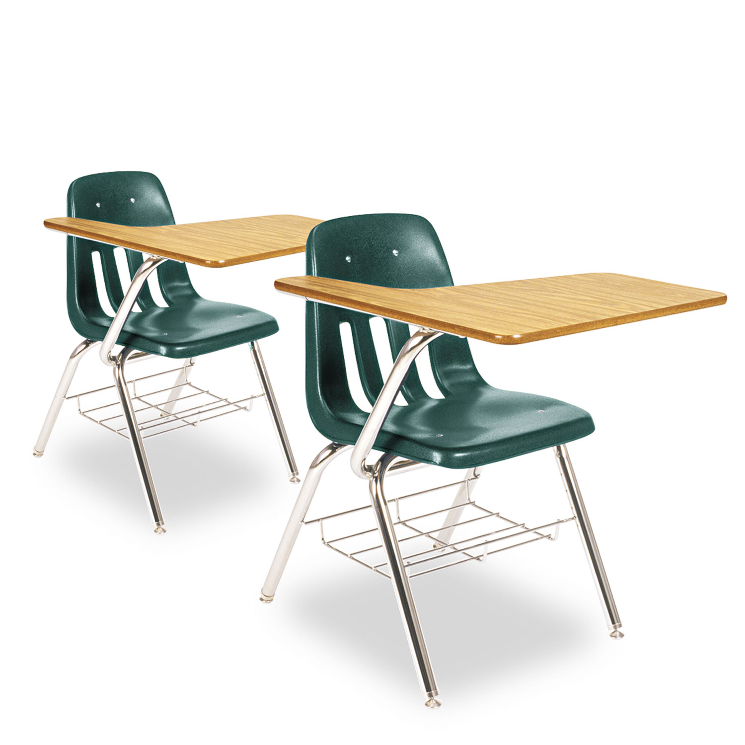 9700 Series Chair Desk, 18-3/4w x 31d x 30-1/2h, Medium Oak/Forest Green, 2/CT