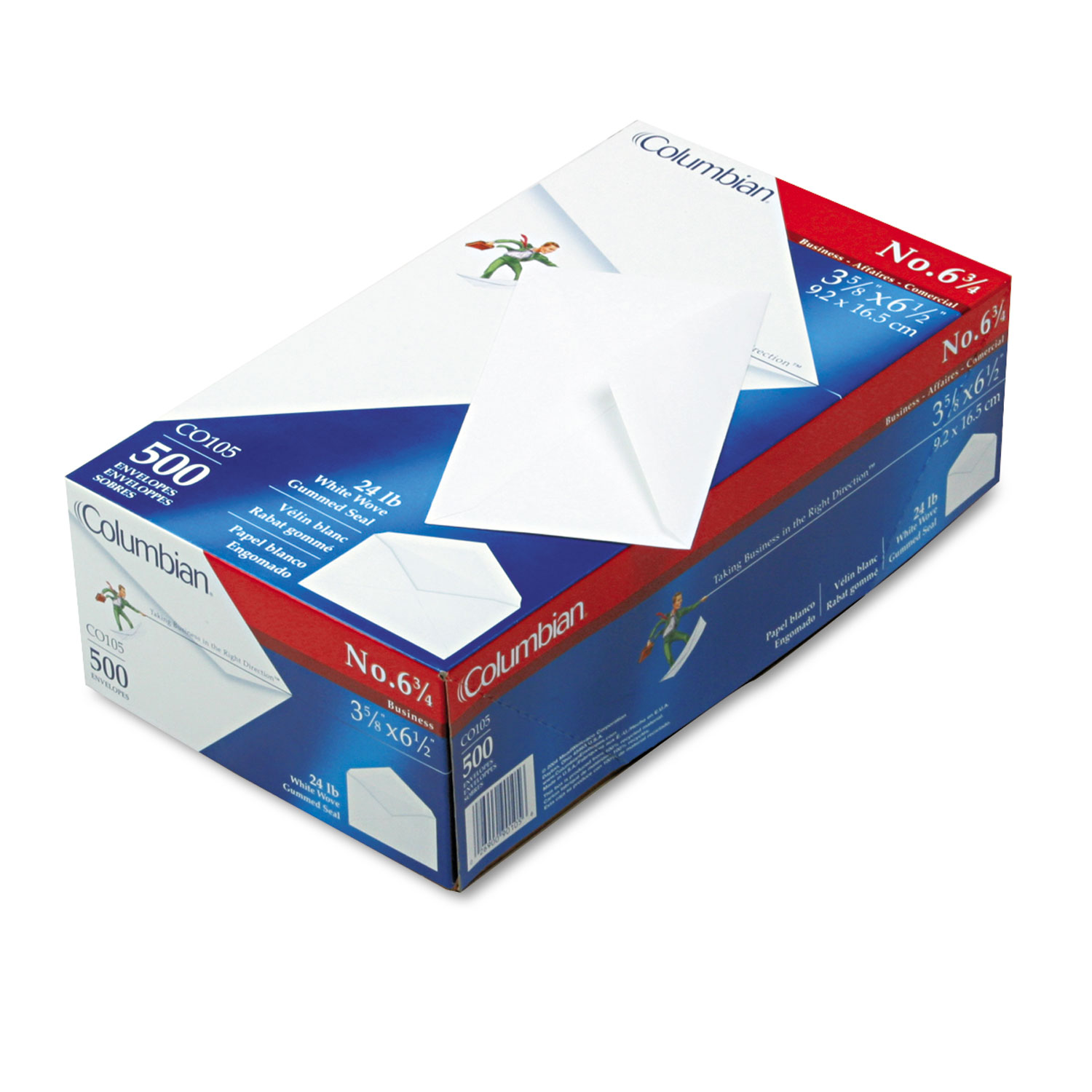 Gummed Seal Business Envelope, #6 3/4, 3 5/8 x 6 1/2, White, 500/Box