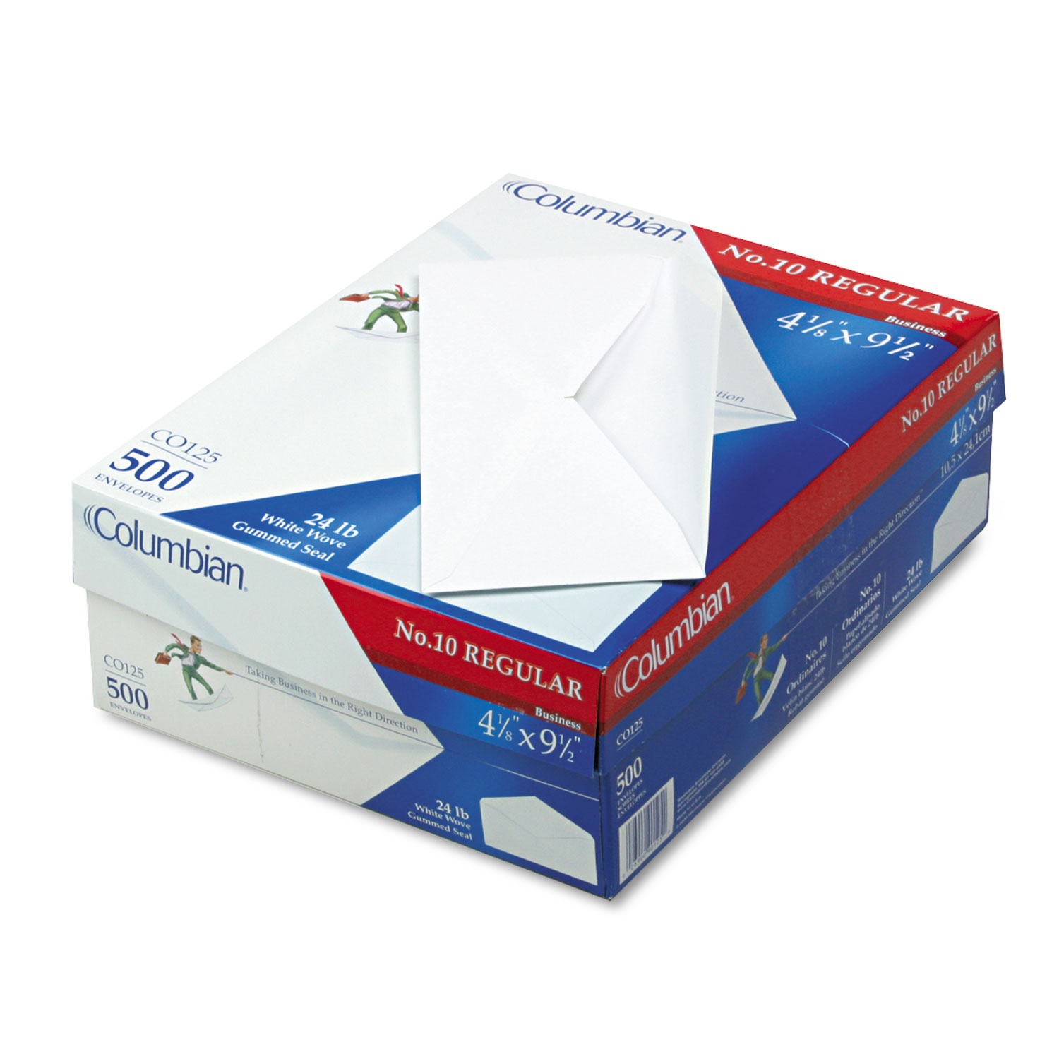  Columbian COLO125 Gummed Flap Business Envelope, #10, Bankers Flap, Gummed Closure, 4.13 x 9.5, White, 500/Box (QUACO125) 