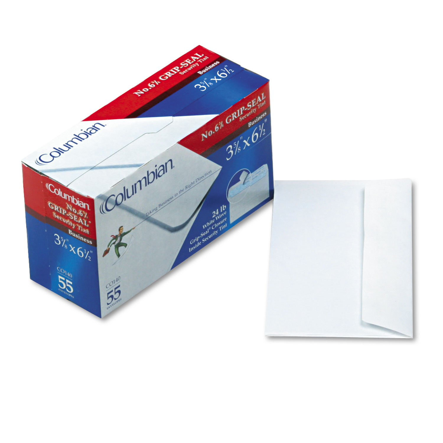  Columbian COLO140 Grip-Seal Business Envelope, #6 3/4, Commercial Flap, Self-Adhesive Closure, 3.63 x 6.5, White, 55/Box (QUACO140) 