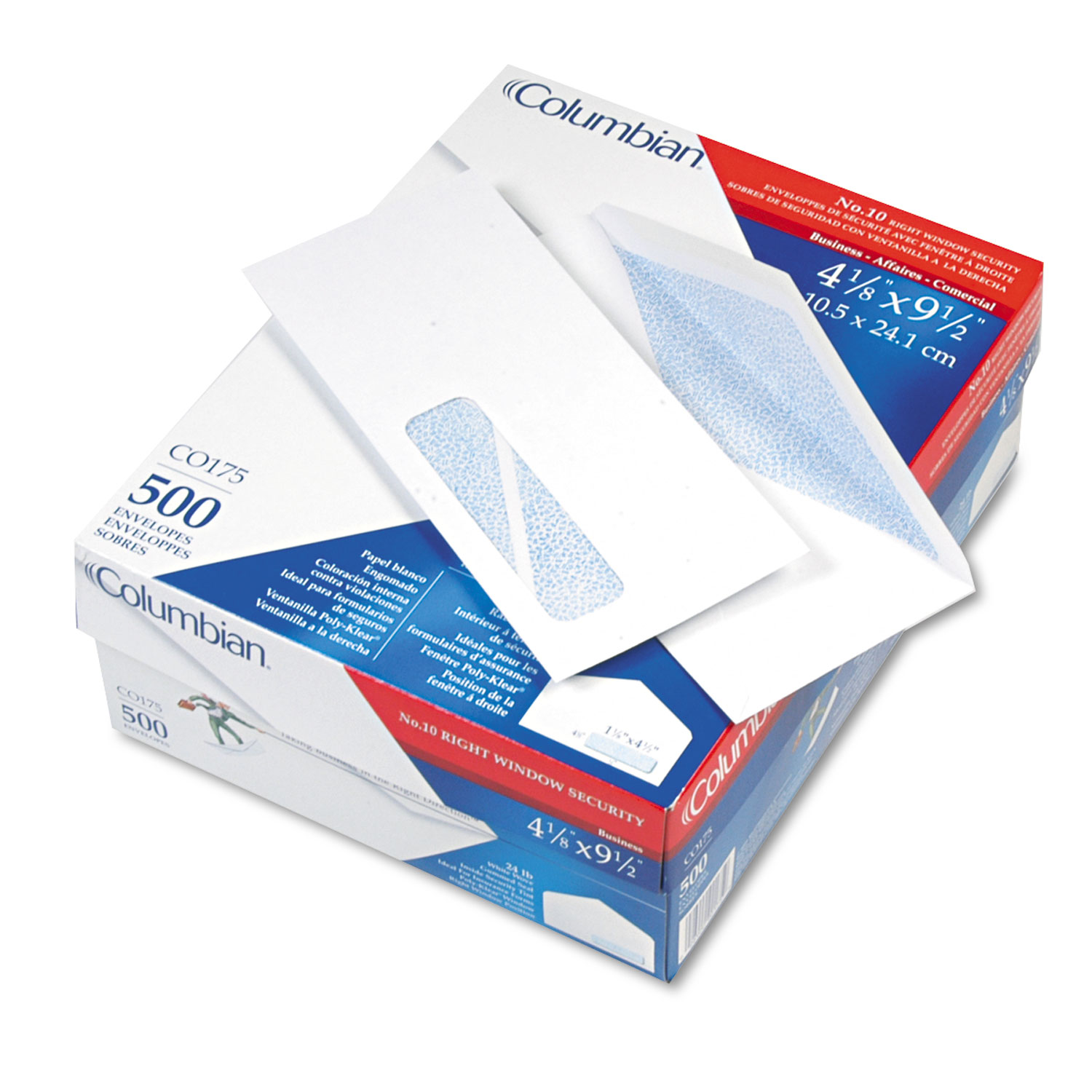  Columbian COLO175 Poly-Klear Insurance Form Envelope, #10, Monarch Flap, Gummed Closure, 4.13 x 9.5, White, 500/Box (QUACO175) 