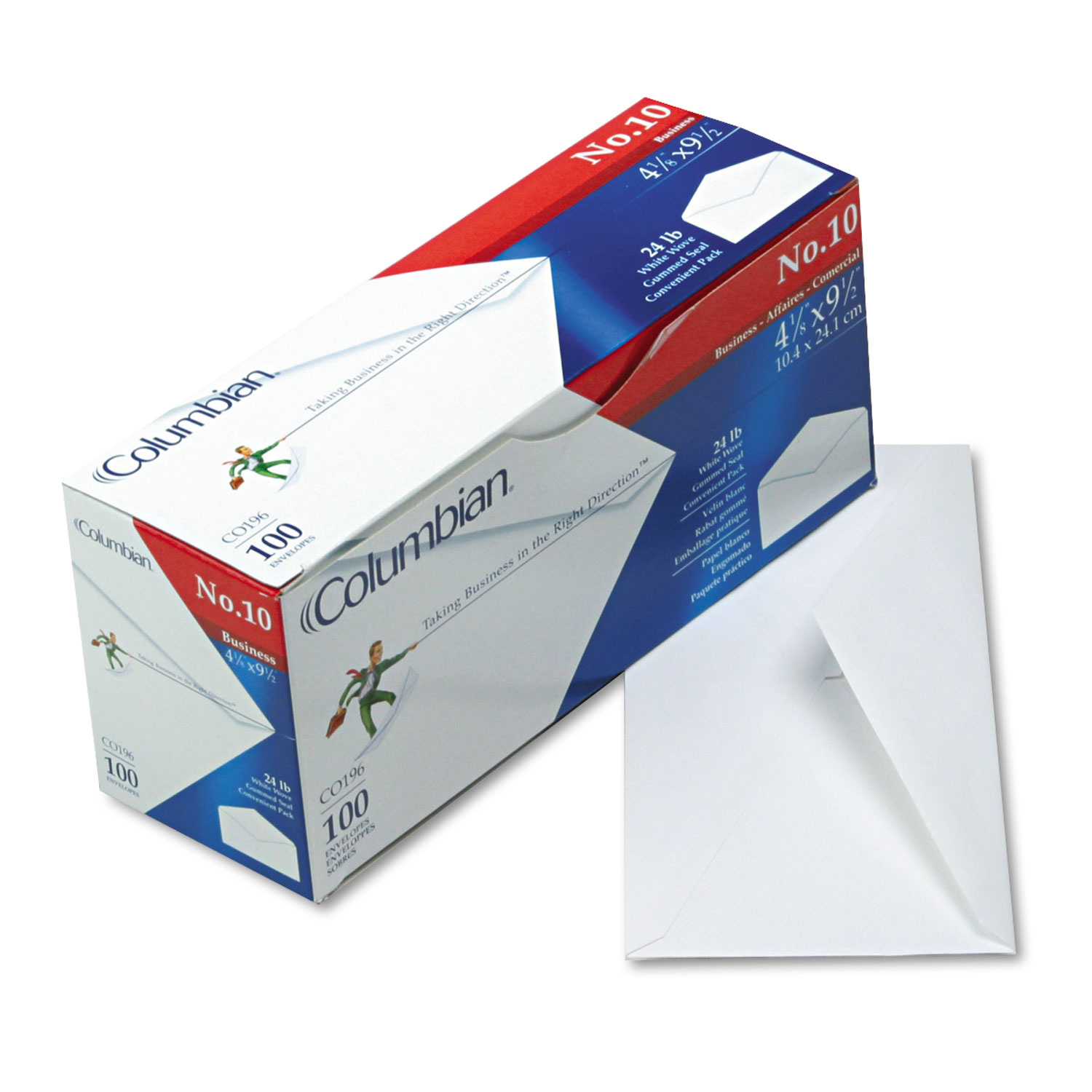 Gummed Seal Business Envelope, #10, 4 1/8 x 9 1/2, White, 100/Box