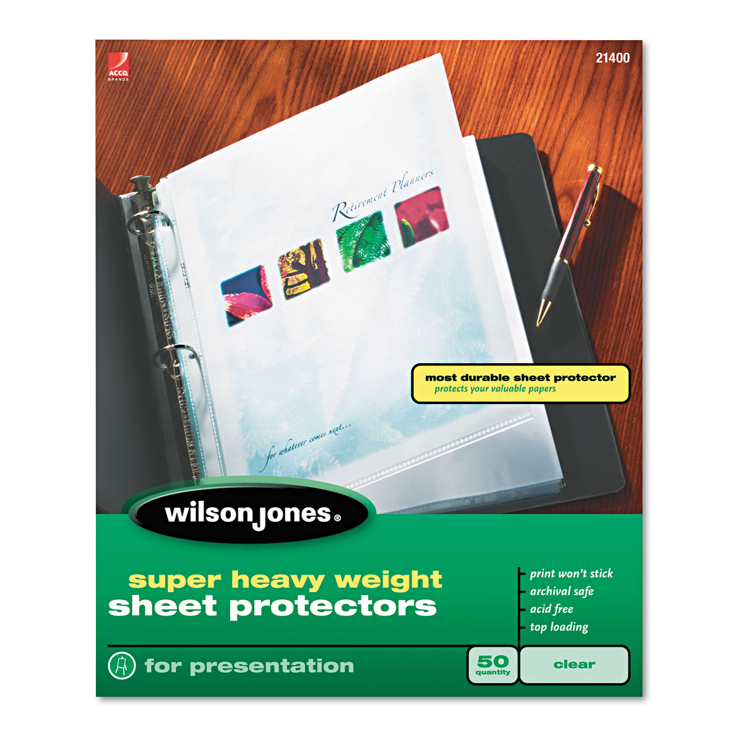  Wilson Jones W21400 Top-Loading Super Heavy Sheet Protectors, Letter, 50/Box (WLJ21400) 