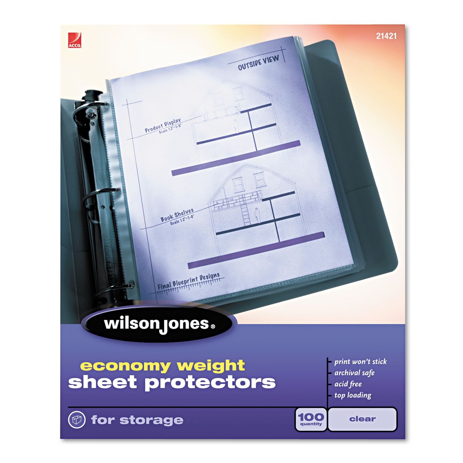 Wilson Jones® Economy Weight Top-Loading Sheet Protectors, Letter, 100/Box