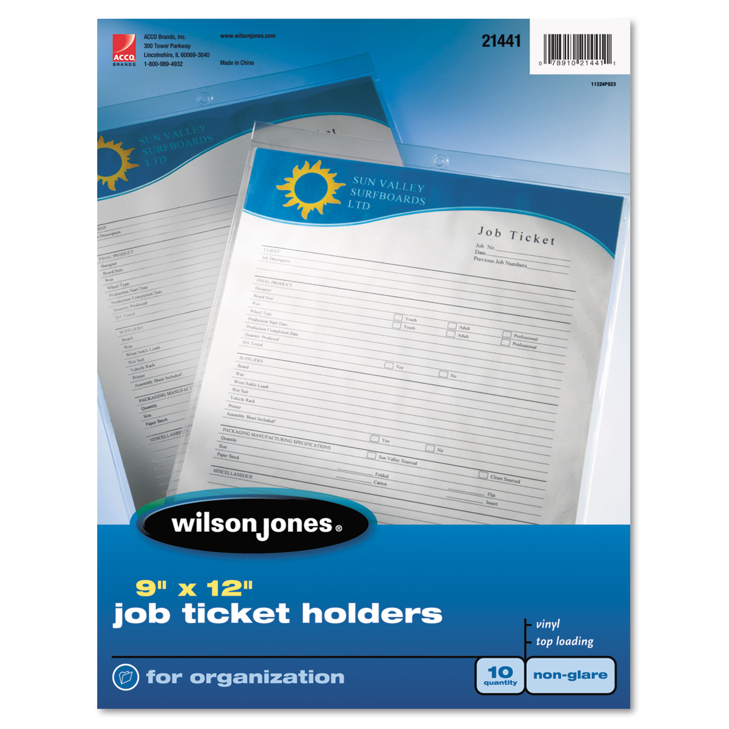  Wilson Jones W21441 Top-Loading Job Ticket Holder, Nonglare Finish, 9 x 12, Clear/Frosted, 10/Pack (WLJ21441) 