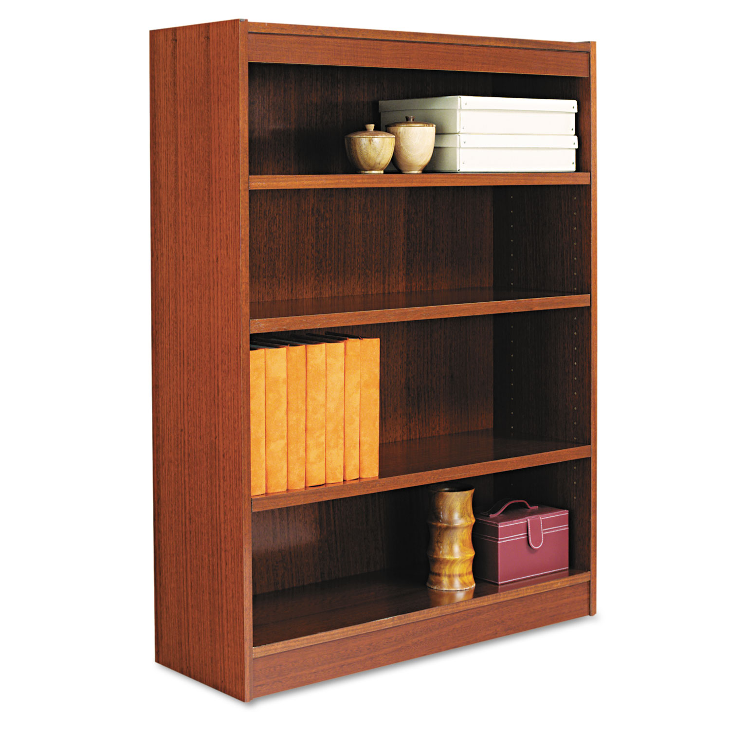 Square Corner Wood Bookcase, Four-Shelf, 35-5/8w x 11-3/4d x 48h, Medium Cherry