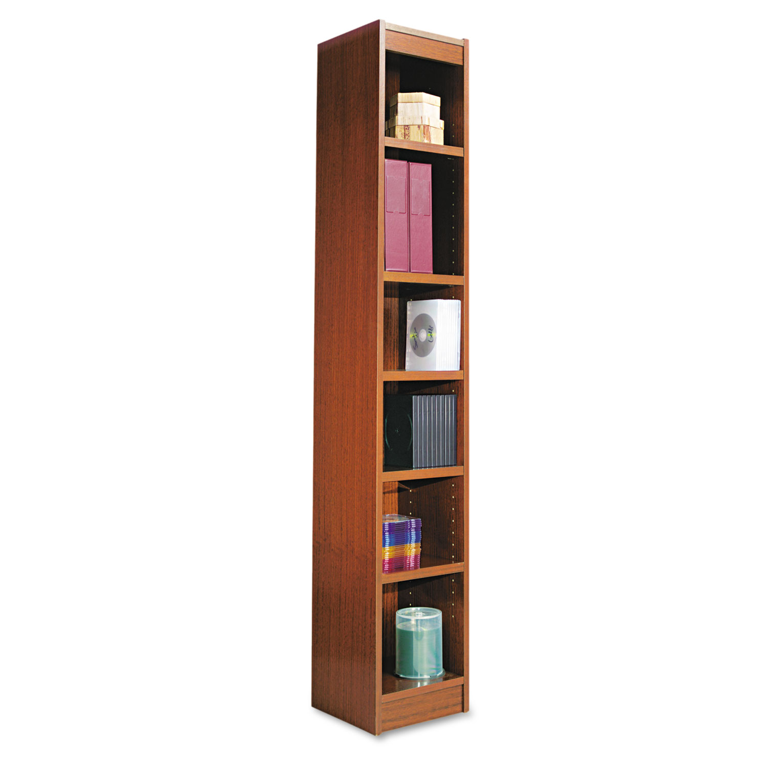 Narrow Profile Bookcase, Wood Veneer, Six-Shelf, 12w x 72h, Medium Cherry