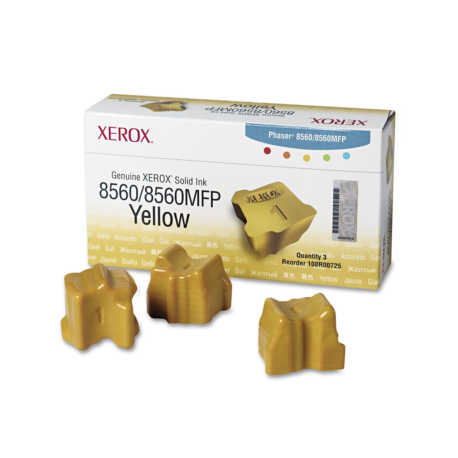  Xerox 108R00725 108R00725 Solid Ink Stick, 3400 Page-Yield, Yellow, 3/Box (XER108R00725) 